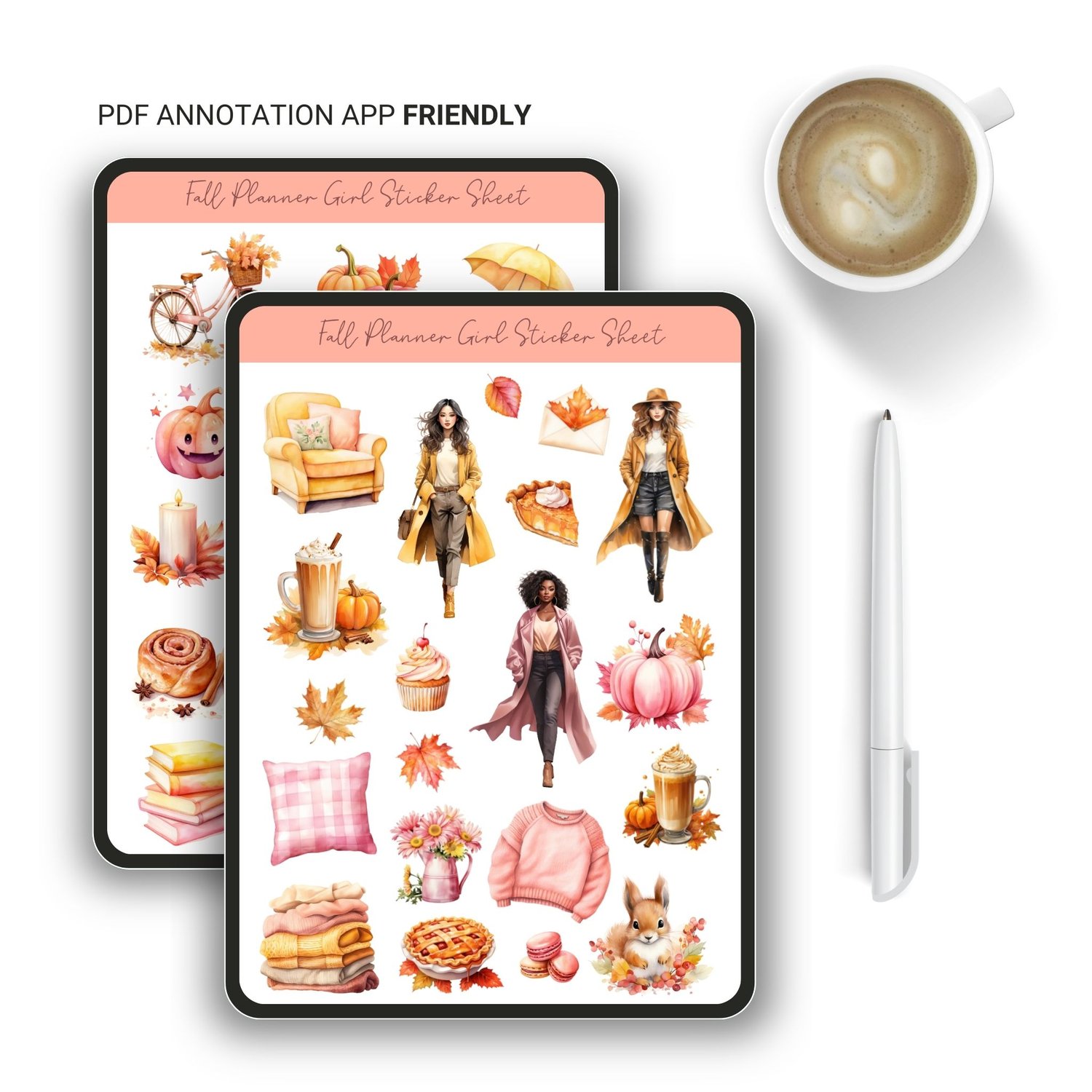 Fall Planner Girl Sticker Sheet - 38 Adorable Autumn Stickers for Planners & Journals