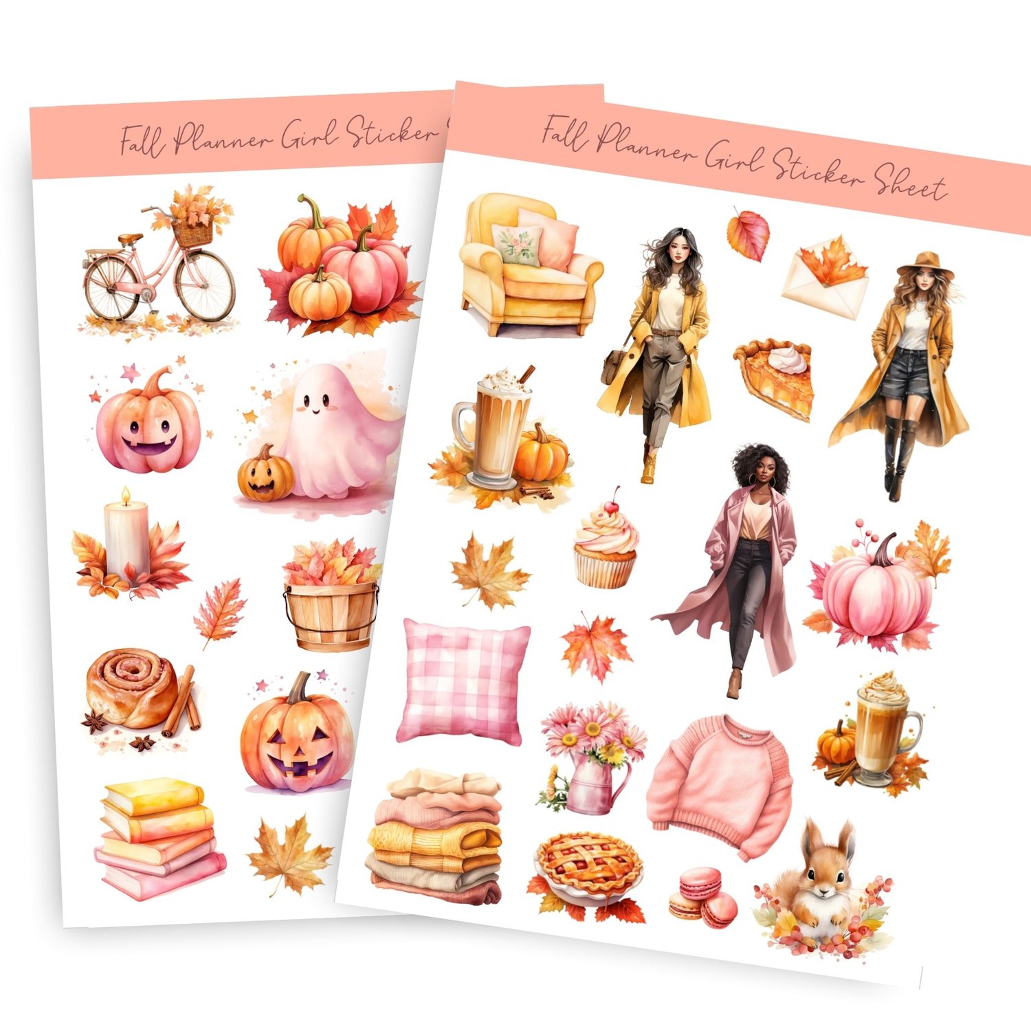 Fall Planner Girl Sticker Sheet - 38 Adorable Autumn Stickers for Planners & Journals