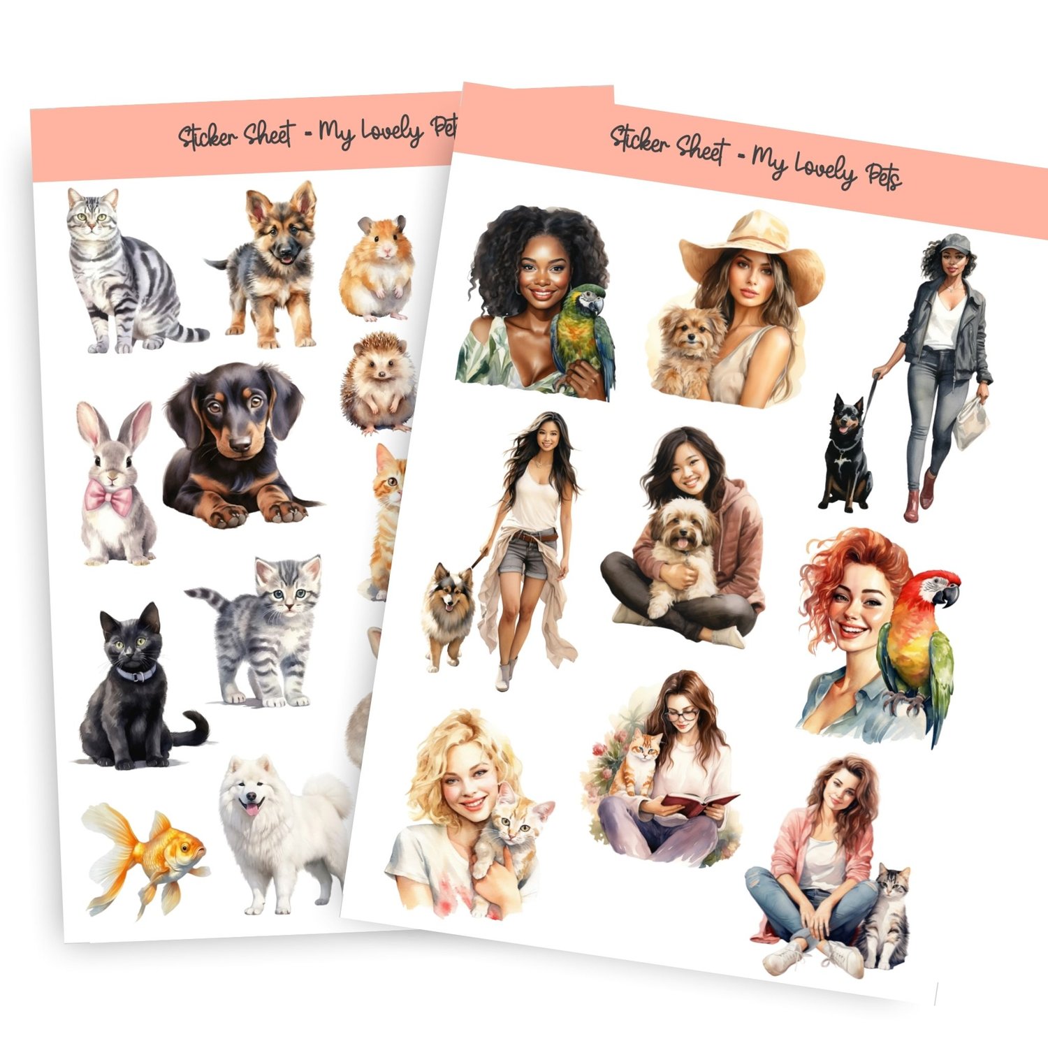 My Lovely Pets Sticker Sheet - 27 Adorable Animal Stickers for Planners & Journals