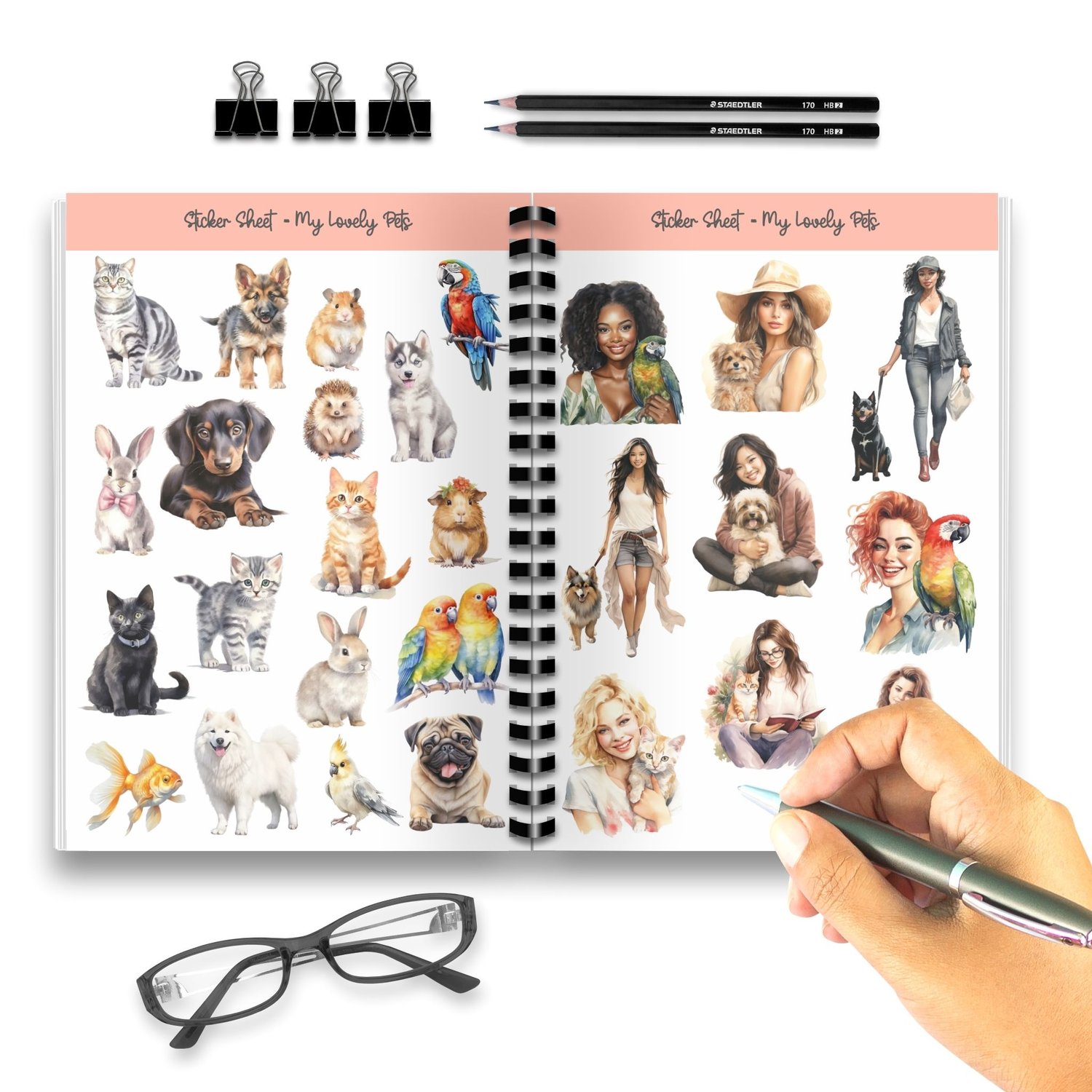 My Lovely Pets Sticker Sheet - 27 Adorable Animal Stickers for Planners & Journals