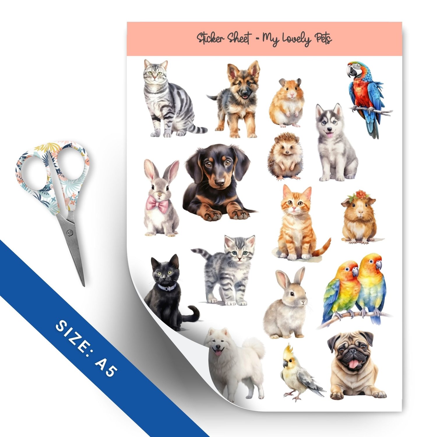 My Lovely Pets Sticker Sheet - 27 Adorable Animal Stickers for Planners & Journals