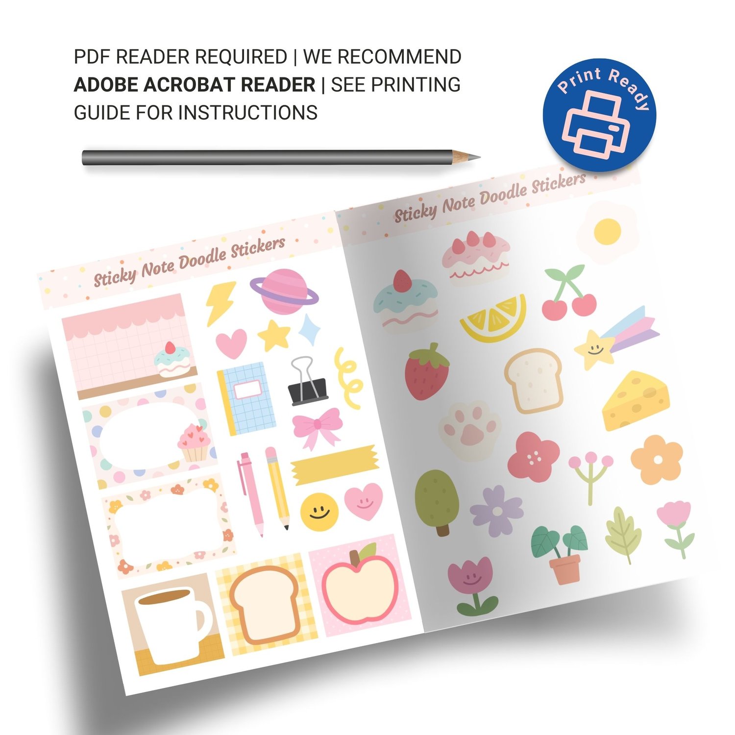 Sticky Note Doodle Stickers - 38 Colorful Planner Stickers for Organization & Fun