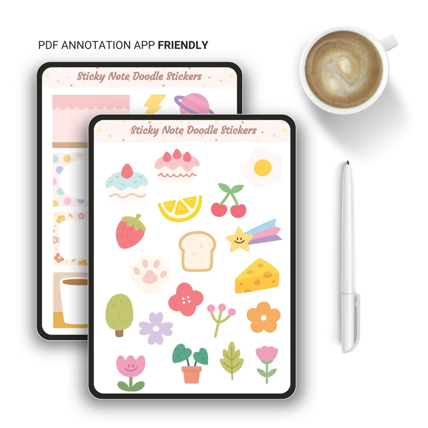 Sticky Note Doodle Stickers - 38 Colorful Planner Stickers for Organization & Fun