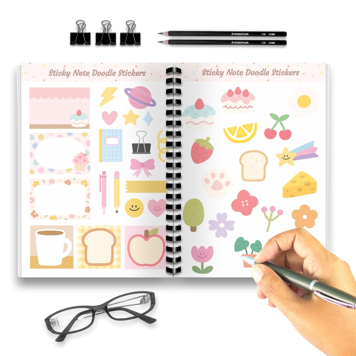 Sticky Note Doodle Stickers - 38 Colorful Planner Stickers for Organization & Fun