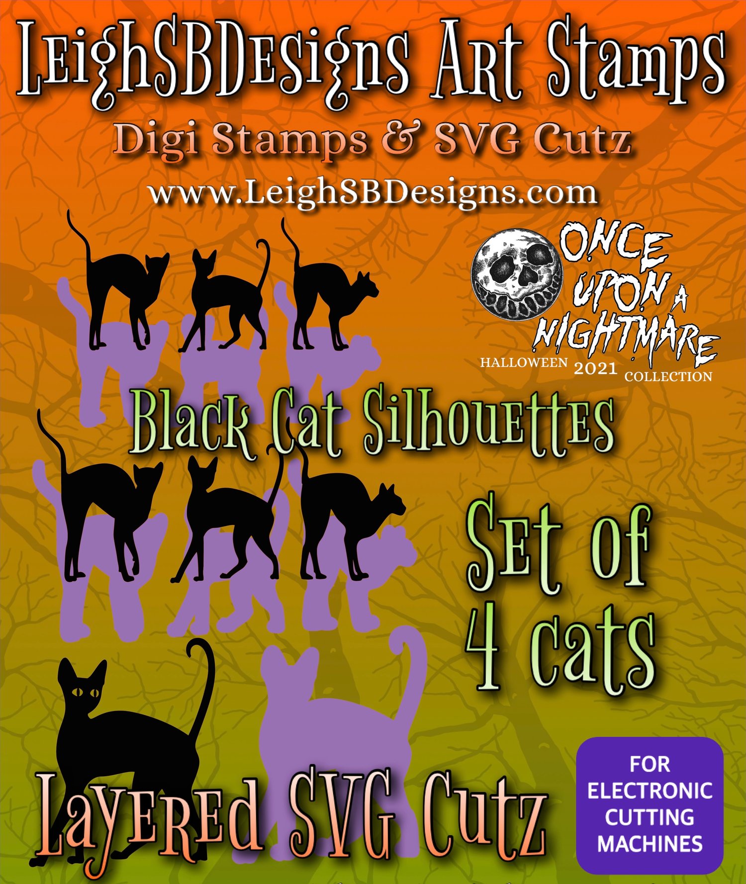 LeighSBDesigns Black Cat Silhouettes Layered SVG Cutz