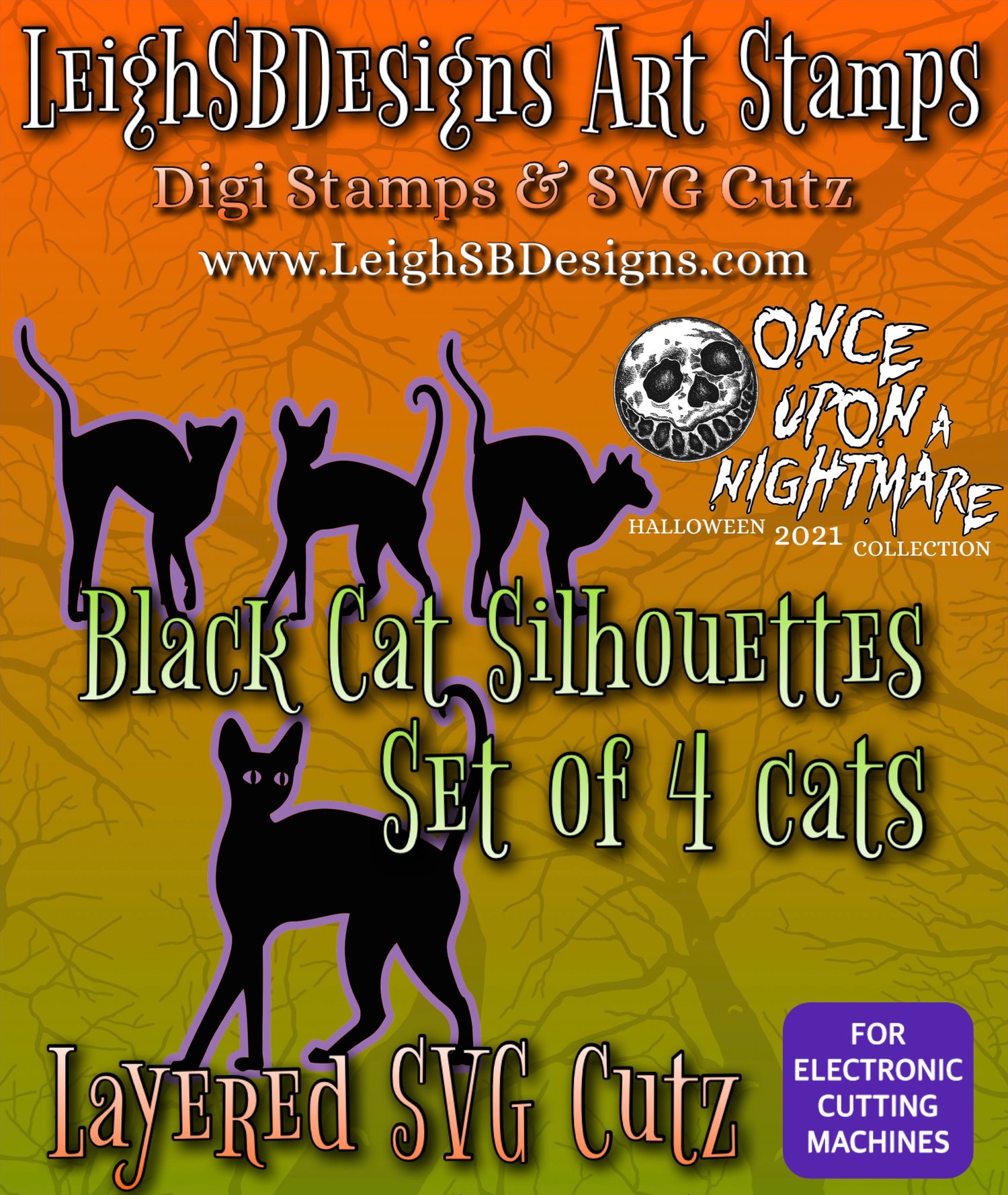 LeighSBDesigns Black Cat Silhouettes Layered SVG Cutz