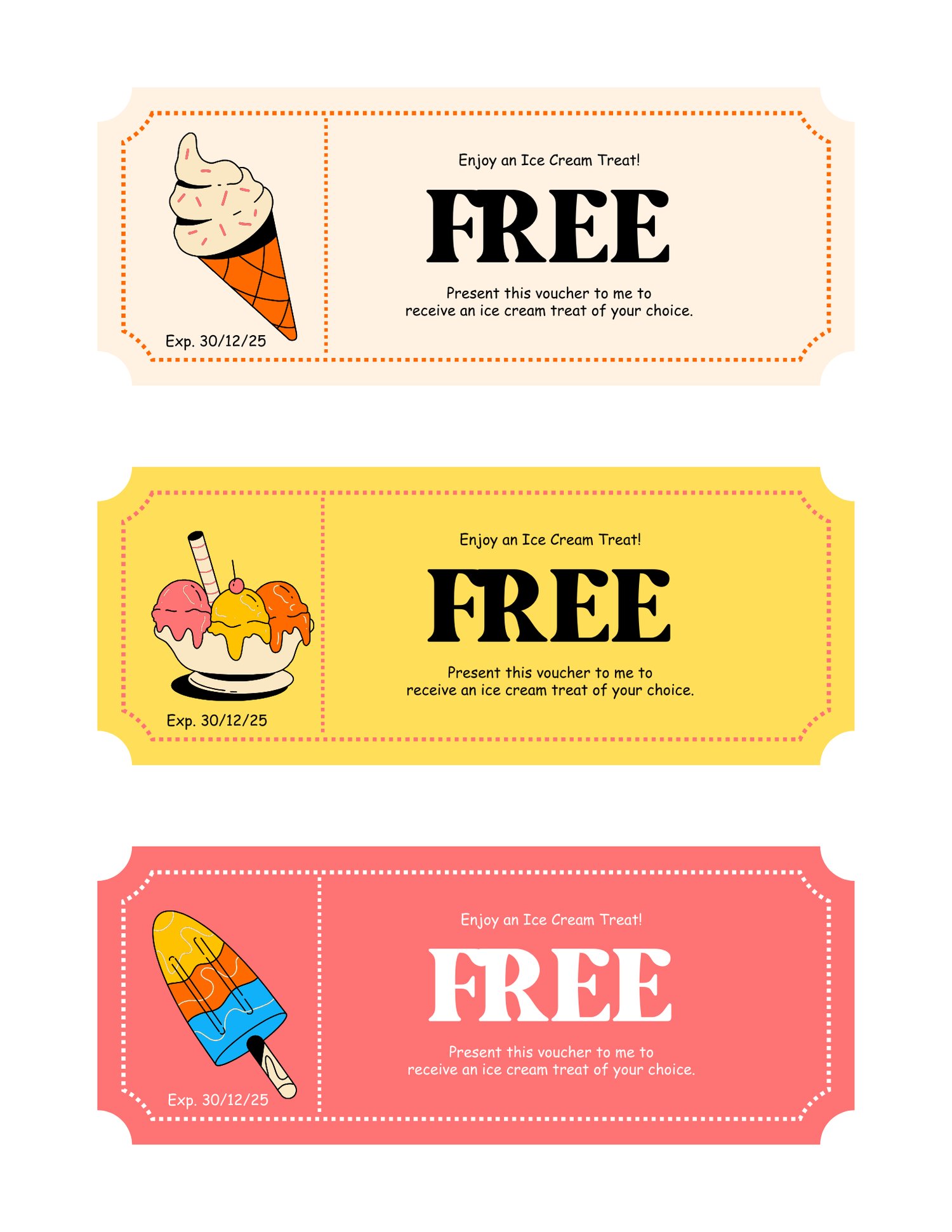 Ice Cream Treat Coupons. PDF File for self printing - Payhip