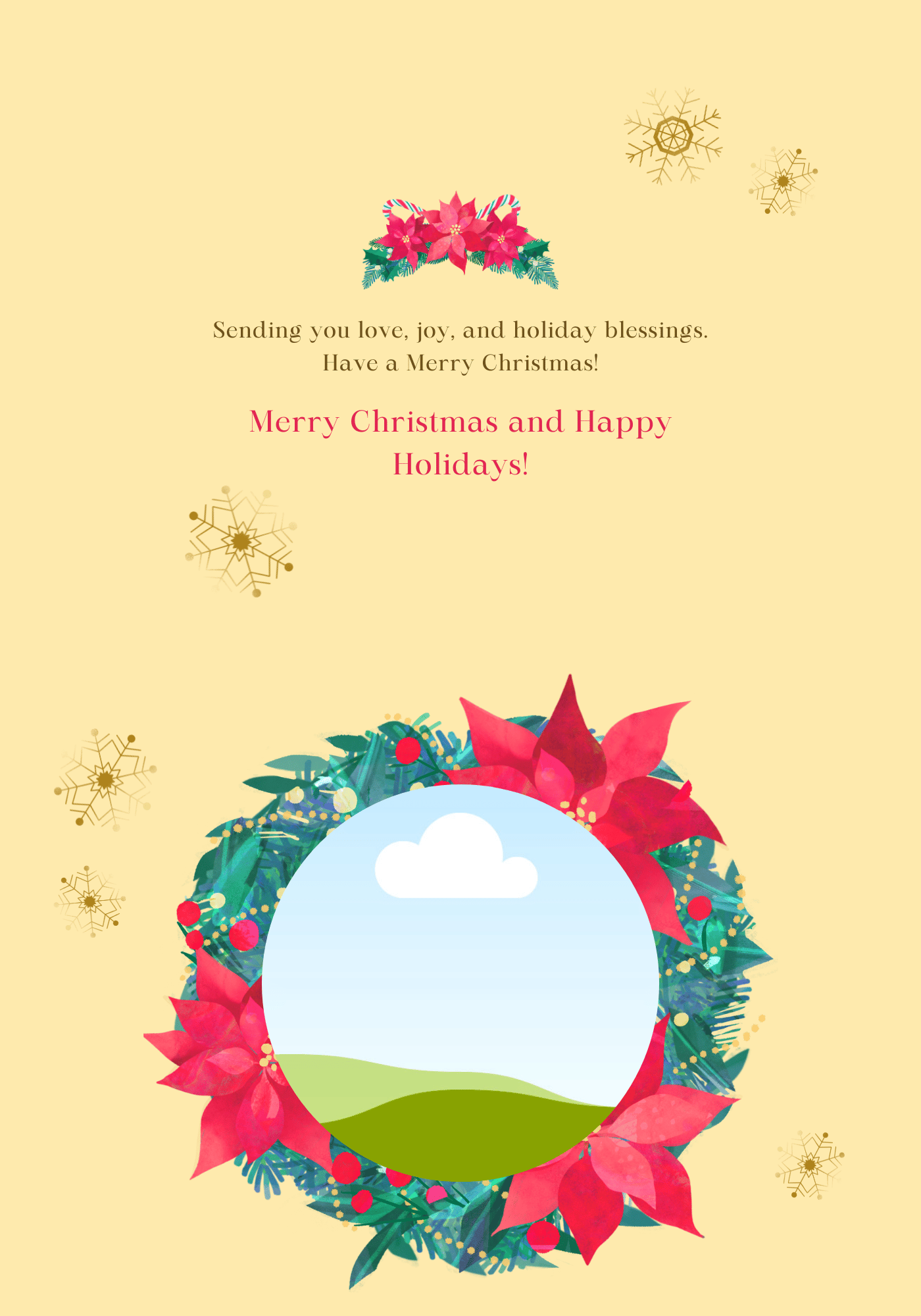 Customizable Festive Poinsettia Christmas Gifts Folded Card Landscape | Digital Canva Template. Inside design