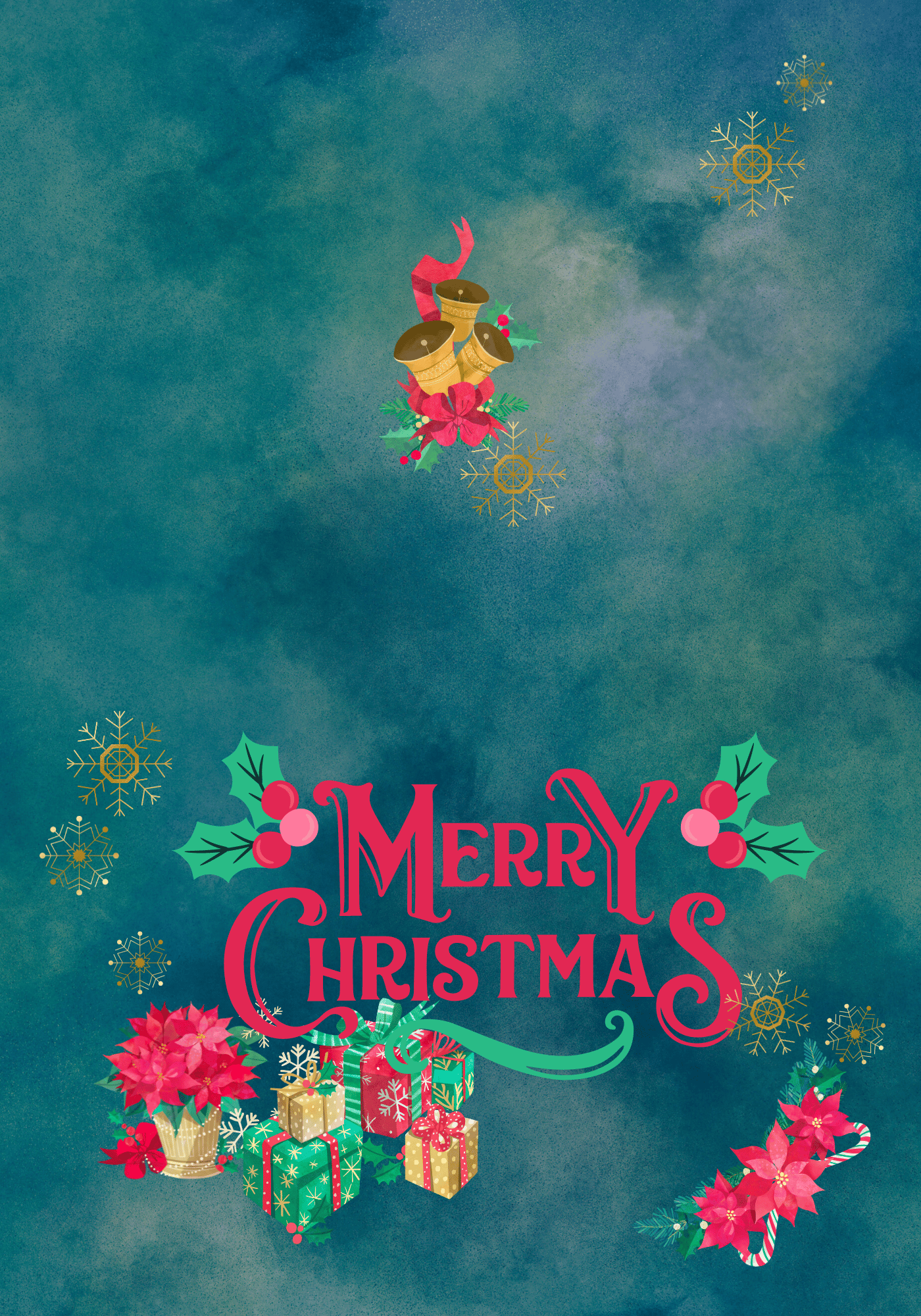 Customizable Festive Poinsettia Christmas Gifts Folded Card Landscape | Digital Canva Template. Outside design