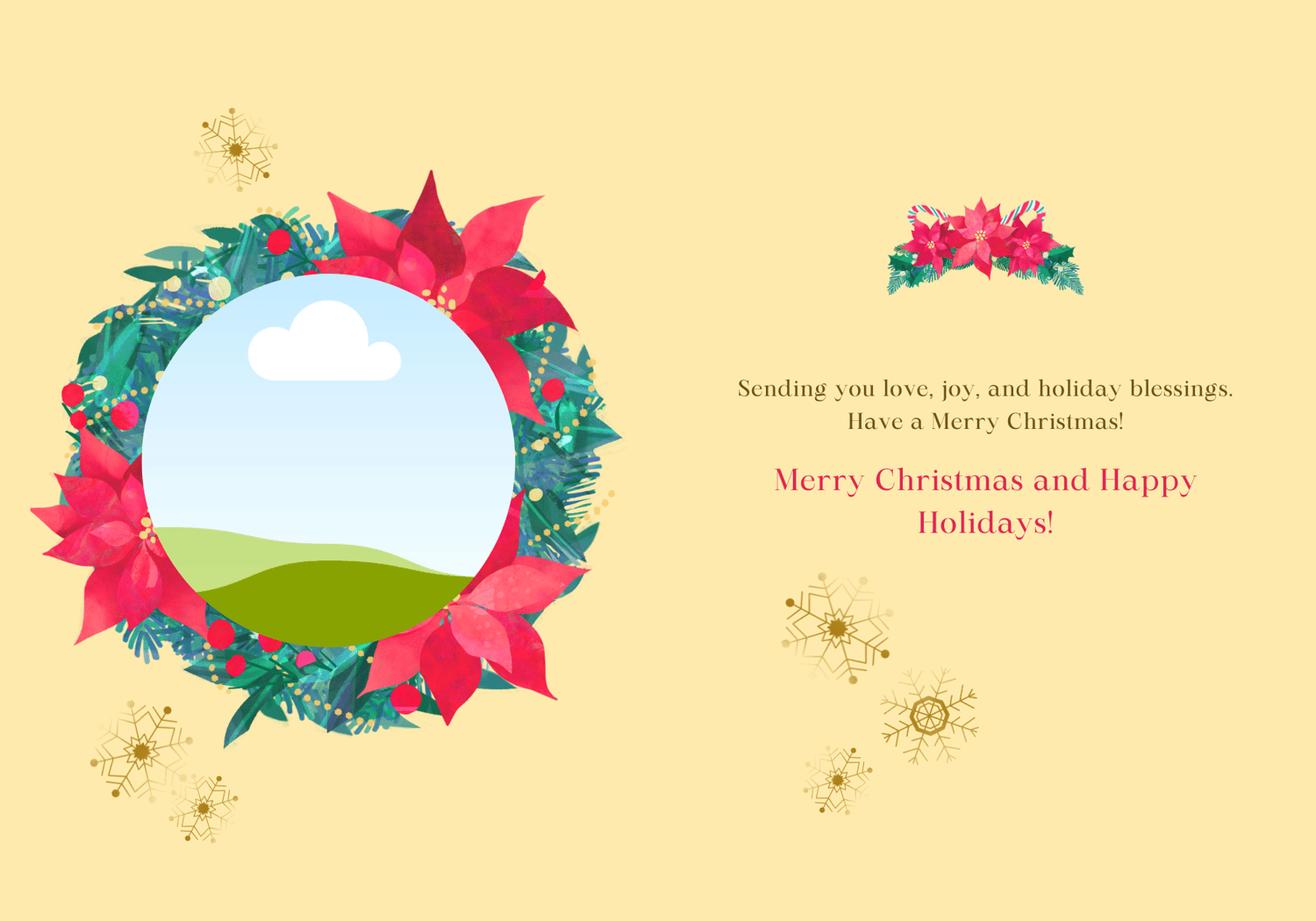 Customizable Festive Poinsettia Christmas Gifts Folded Card Portrait | Digital Canva Template. Inside desing