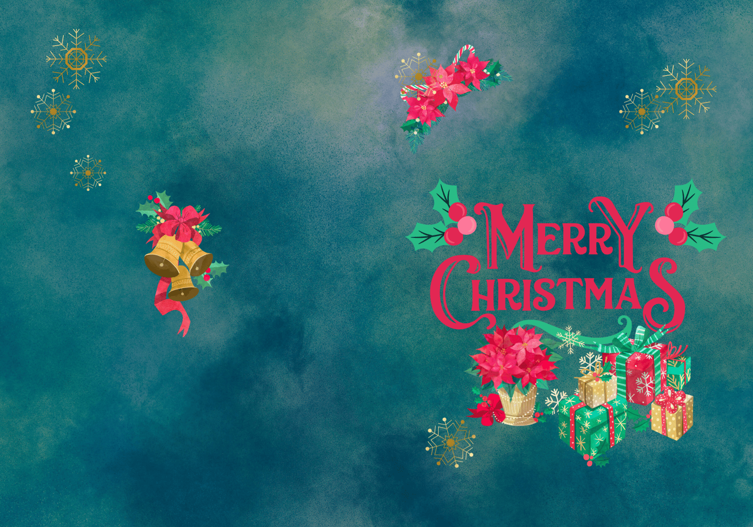 Customizable Festive Poinsettia Christmas Gifts Folded Card Portrait | Digital Canva Template. Outside design