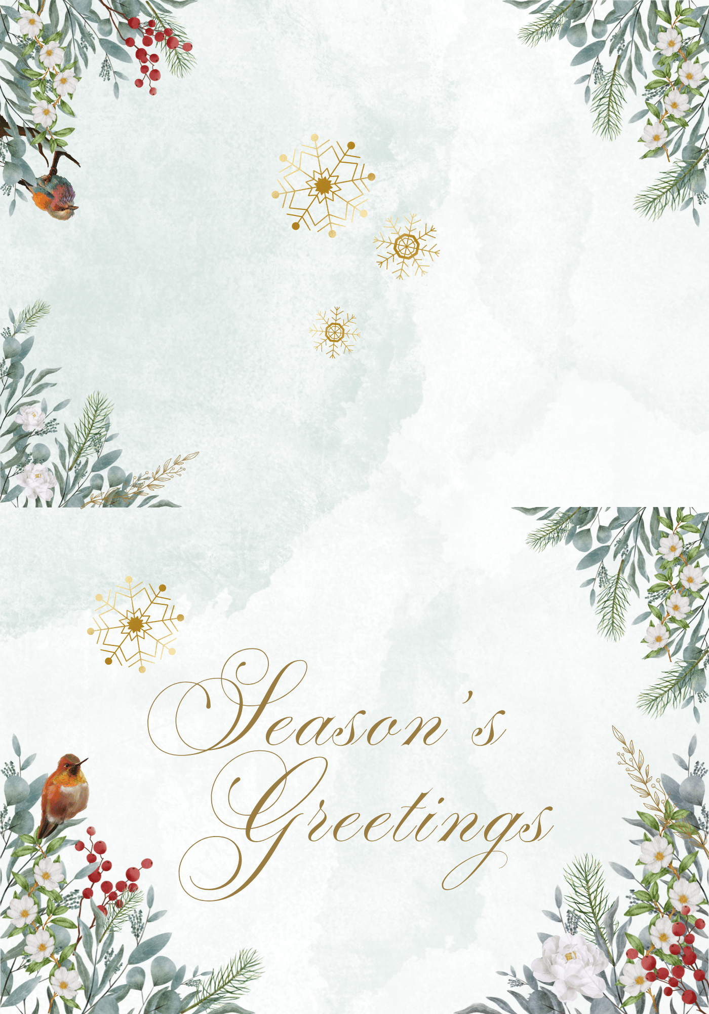 Customizable Elegant Winter Botanicals Folded Card Landscape | Digital Canva Template. Outside design