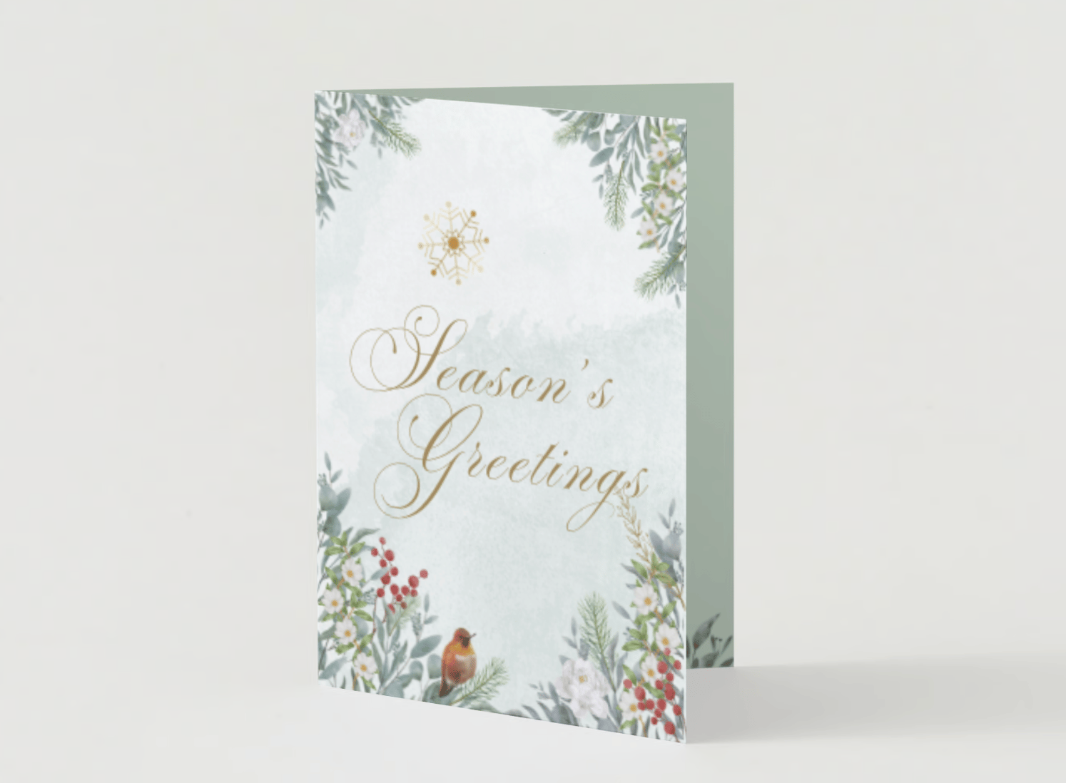 Customizable Elegant Winter Botanicals Folded Card Portrait | Digital Canva Template. Mock card outside front view