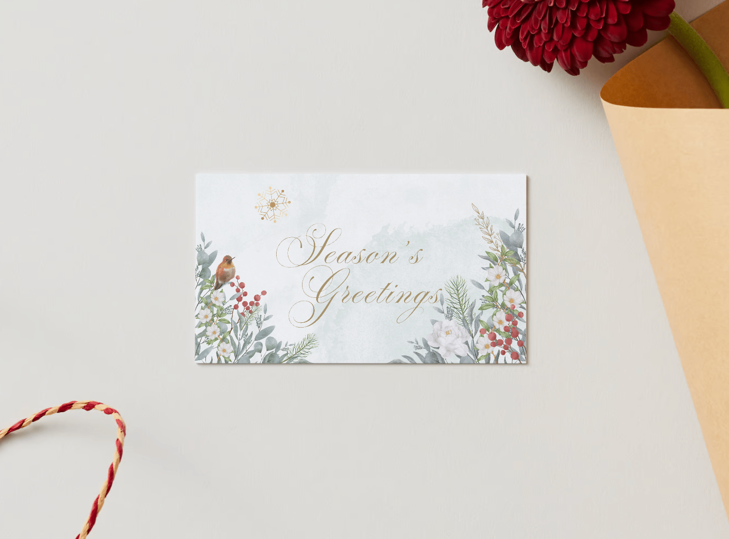 Customizable Elegant Winter Botanicals Gift/Favor Tag| Digital Canva Template. Mock card front view