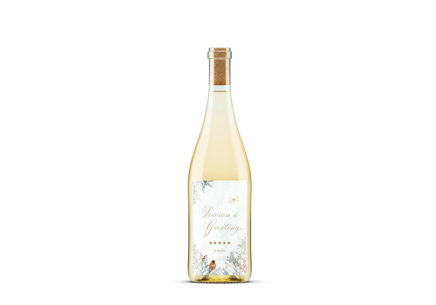 Customizable Elegant Winter Botanicals Sticker Label 4"x6" | Digital Canva Template. Mock sticker on white wien bottle