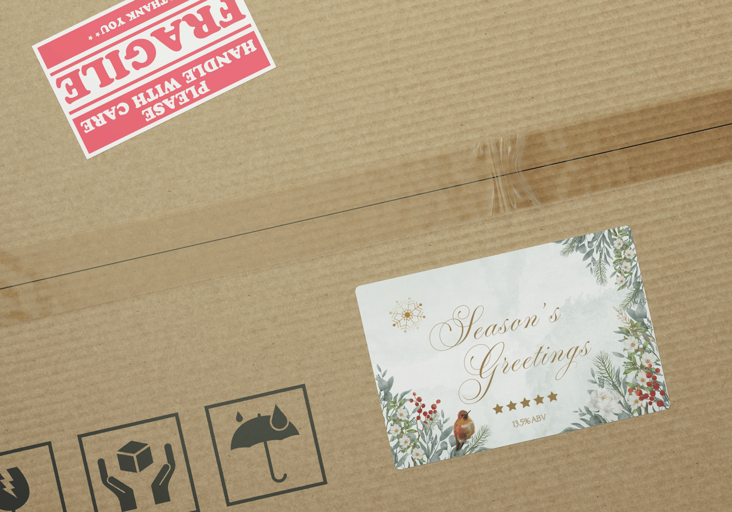 Customizable Elegant Winter Botanicals Sticker Label 6"x4" | Digital Canva Template. Mock sticker on box