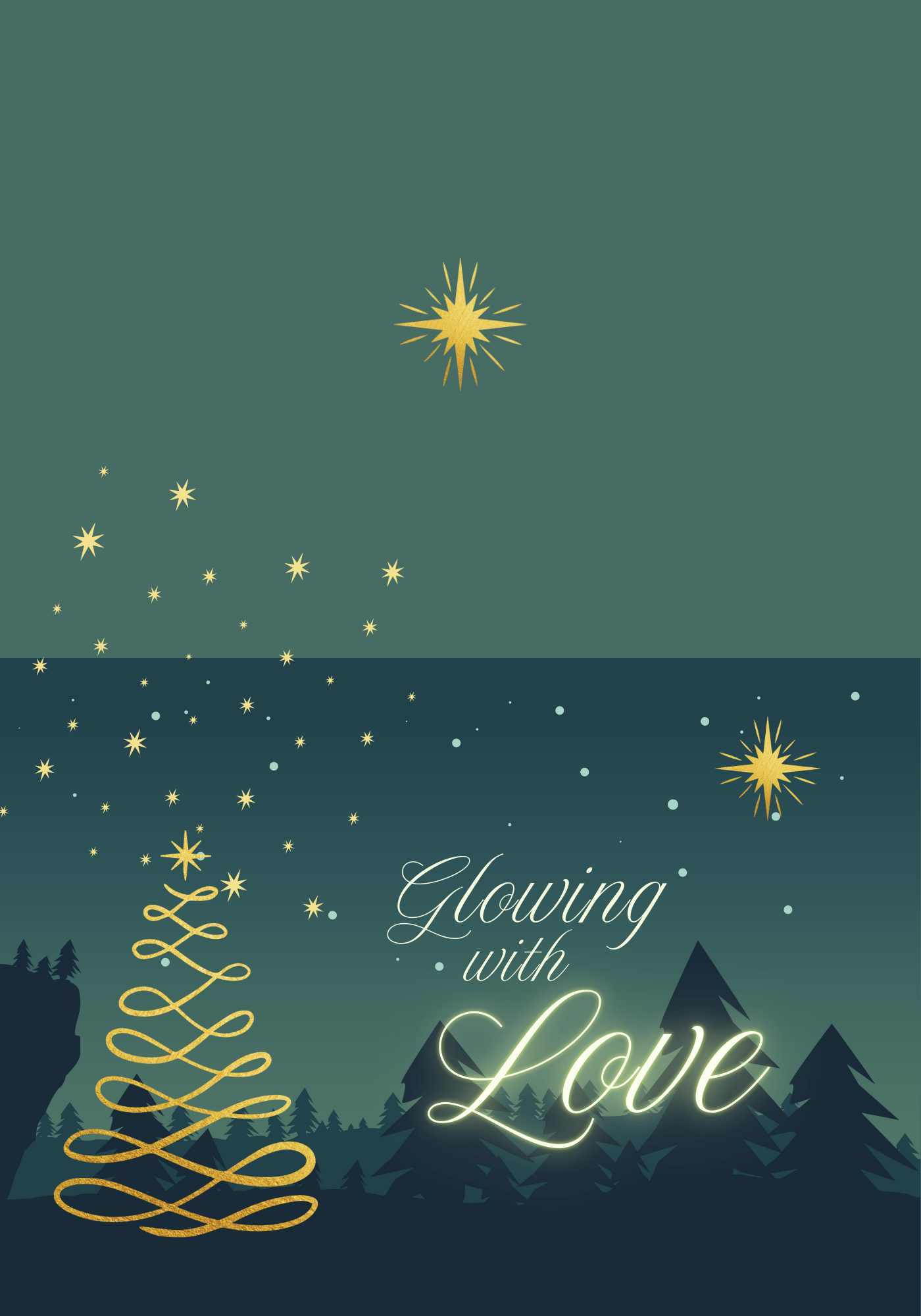 Customizable Golden Christmas Glow Folded Card Landscape | Digital Canva Template. Outside design