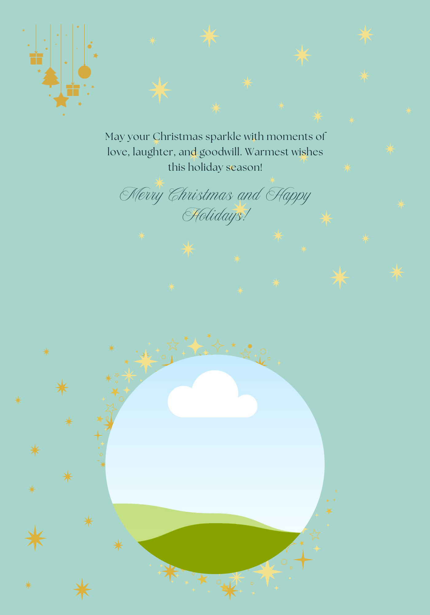 Customizable Golden Christmas Glow Folded Card Landscape | Digital Canva Template. Inside design