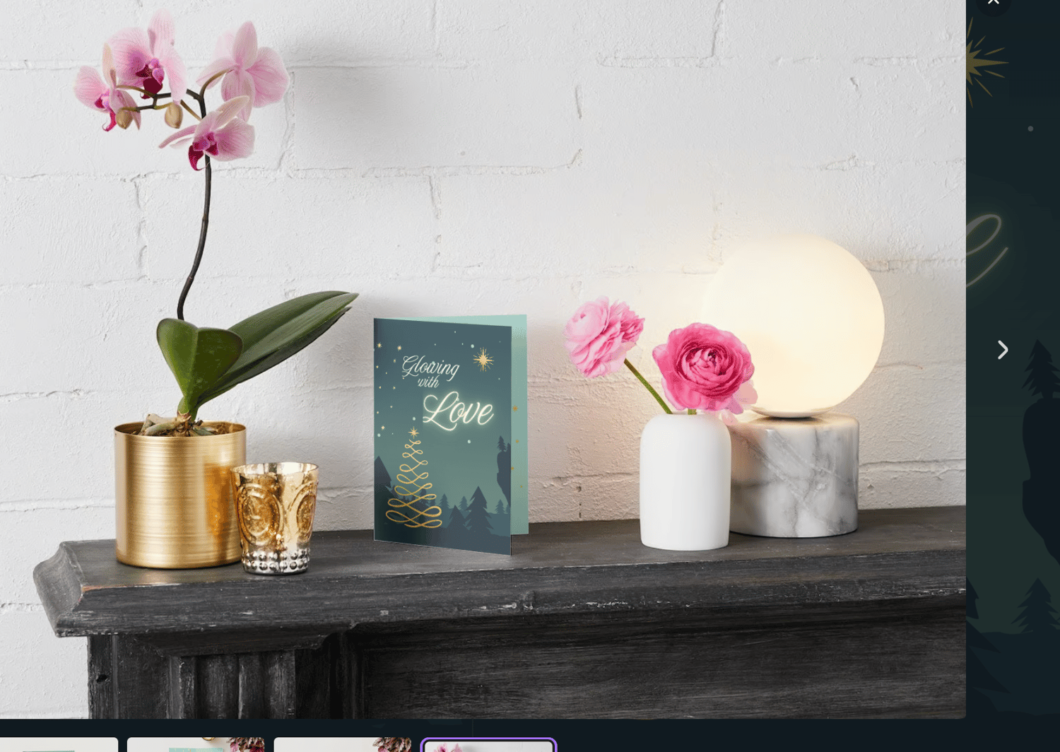 Customizable Golden Christmas Glow Folded Card Portrait | Digital Canva Template. Mock card outside front view as display