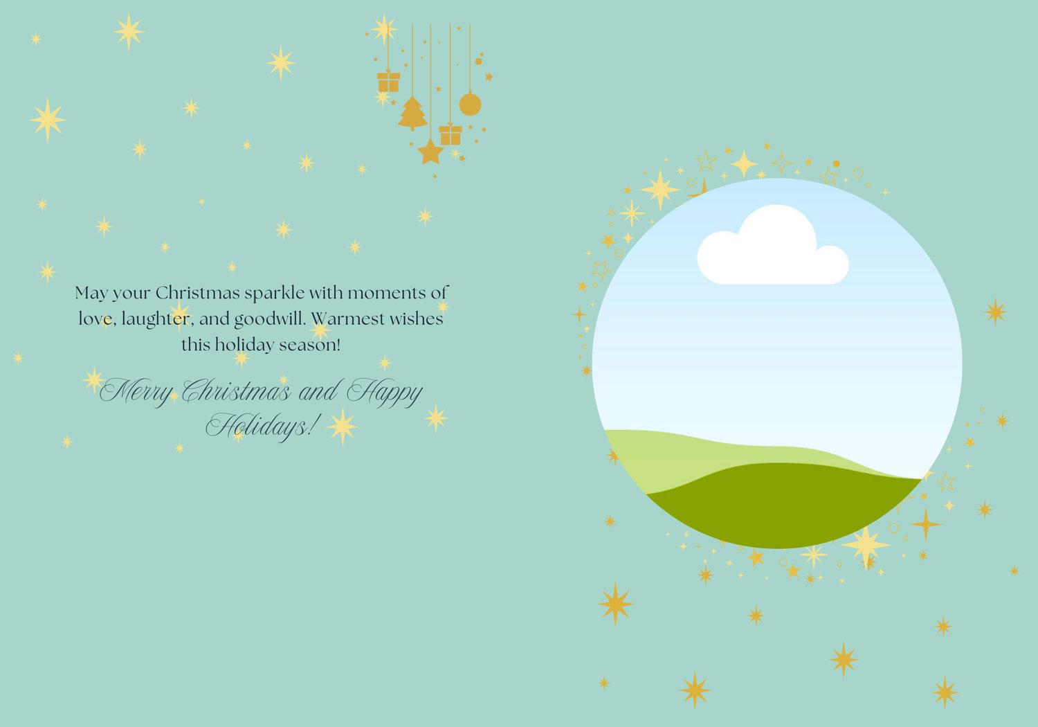 Customizable Golden Christmas Glow Folded Card Portrait | Digital Canva Template. Inside design