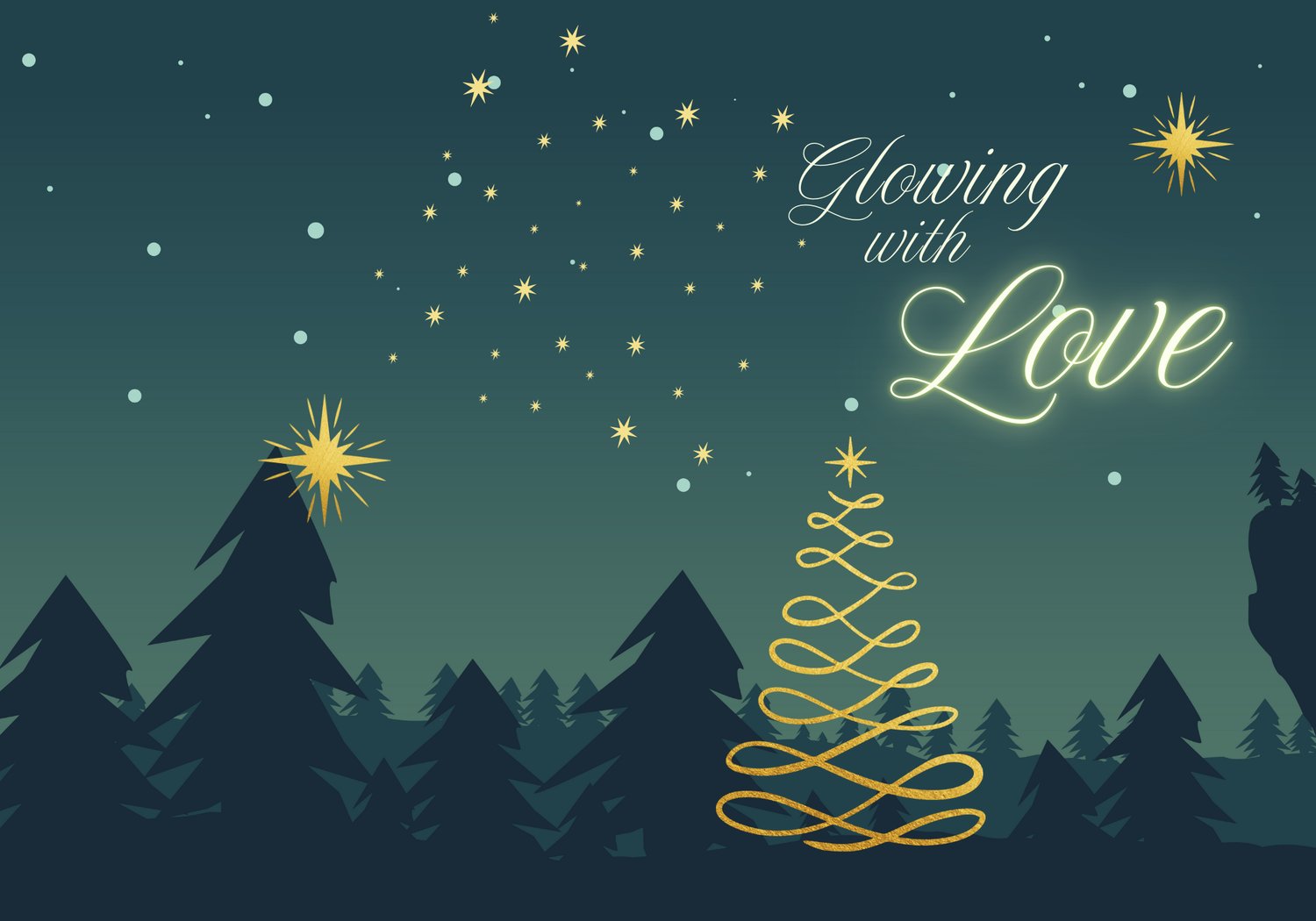 Customizable Golden Christmas Glow Folded Card Portrait | Digital Canva Template. Outside design