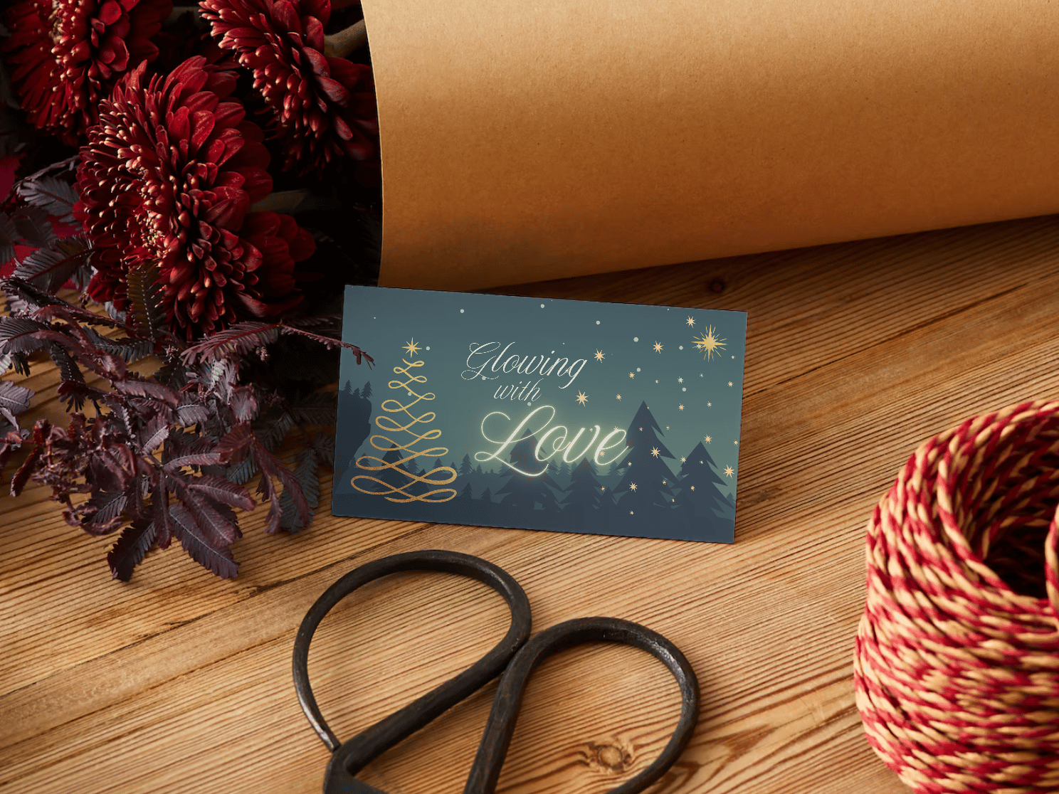 Customizable Golden Christmas Glow Gift/Favor Tag| Digital Canva Template. Mock card front view