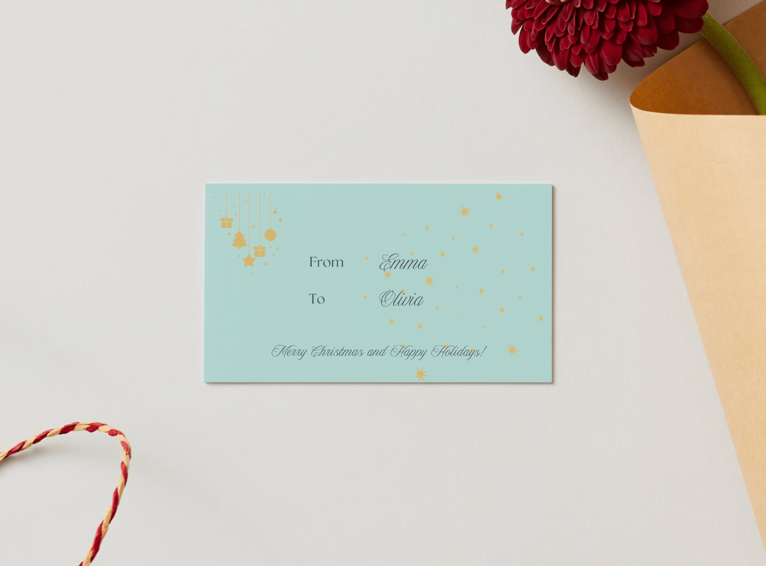 Customizable Golden Christmas Glow Gift/Favor Tag| Digital Canva Template. Mock card back view