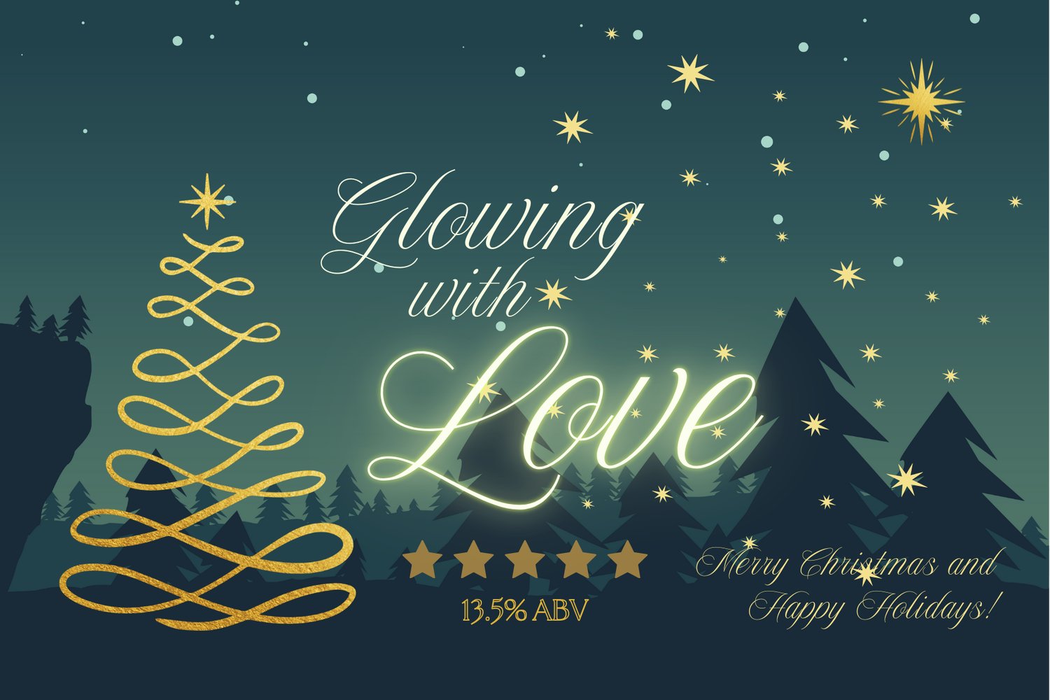 Customizable Golden Christmas Glow Sticker Label 6"x4" | Digital Canva Template. Design