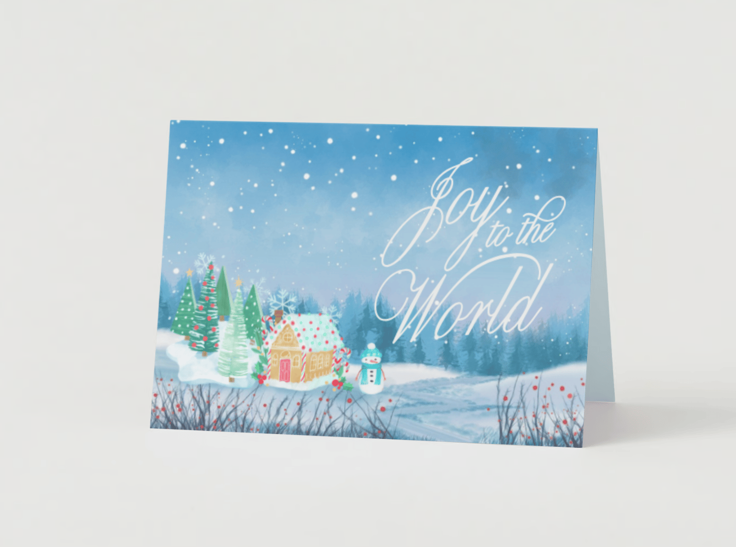 Customizable Adorable Winter Wonderland Folded Card Landscape | Digital Canva Template. Mock card outside front view
