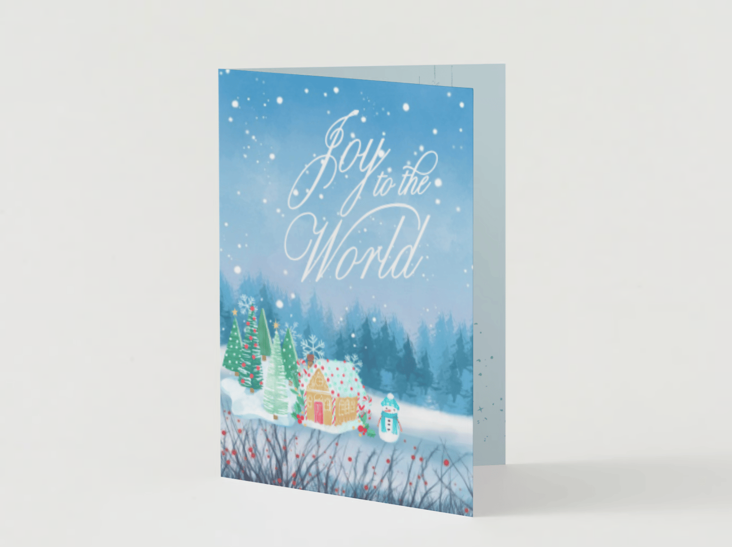 Customizable Adorable Winter Wonderland Folded Card Portrait | Digital Canva Template. Mock card outside front view