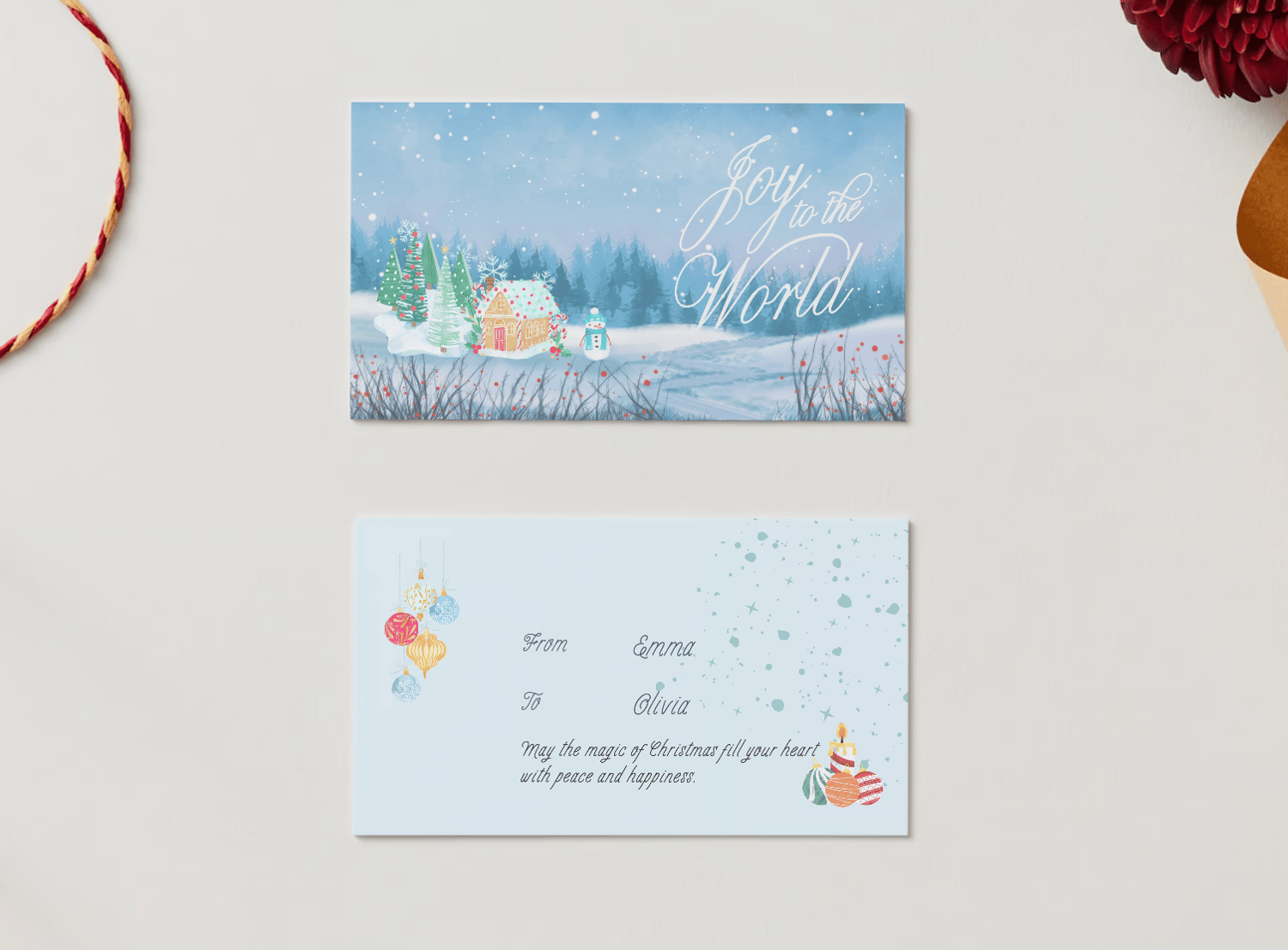 Customizable Adorable Winter Wonderland Gift/Favor Tag| Digital Canva Template. Mock card front and back views