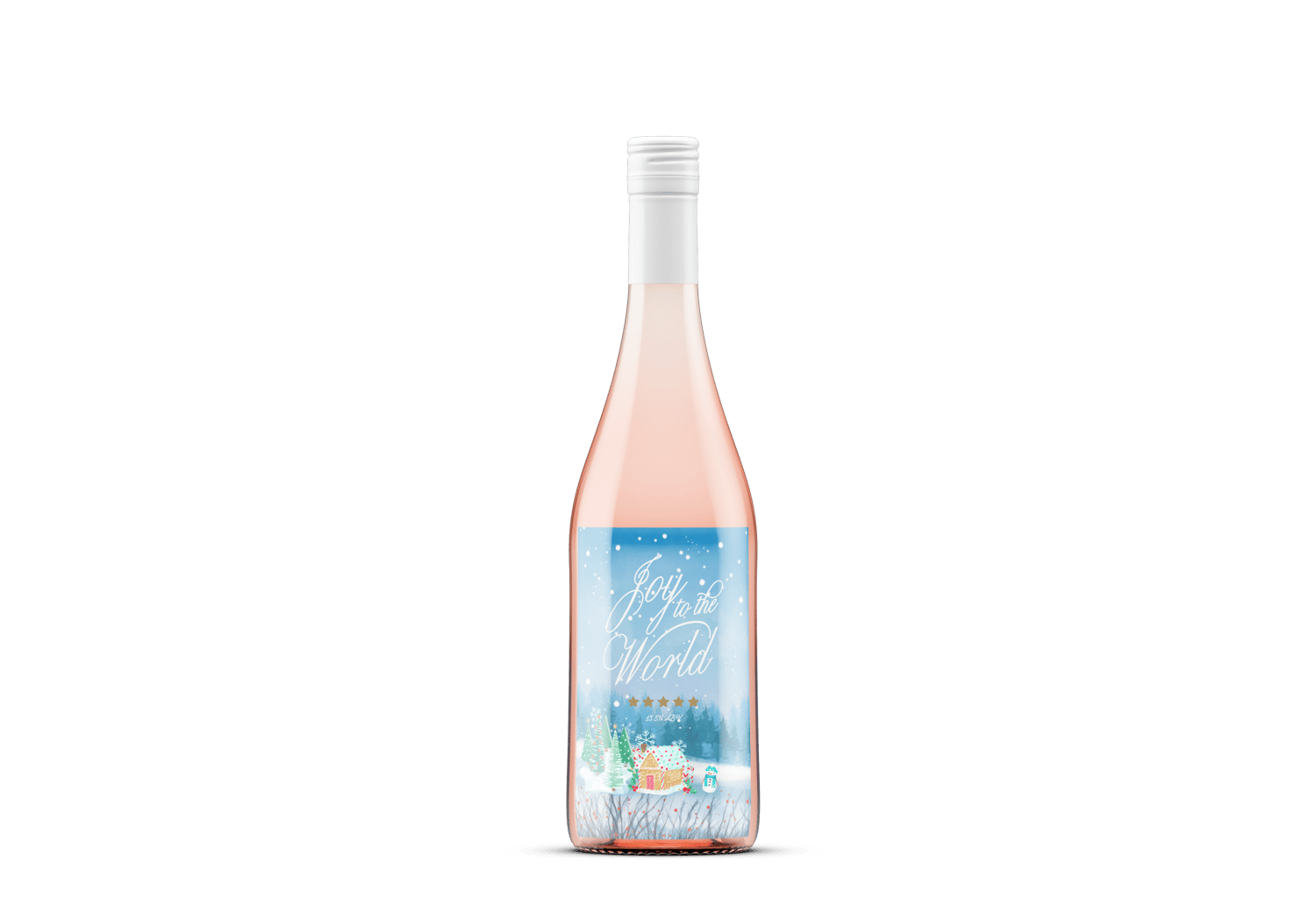 Customizable Adorable Winter Wonderland Sticker Label 4"x6" | Digital Canva Template. Mock sticker on rose wine bottle
