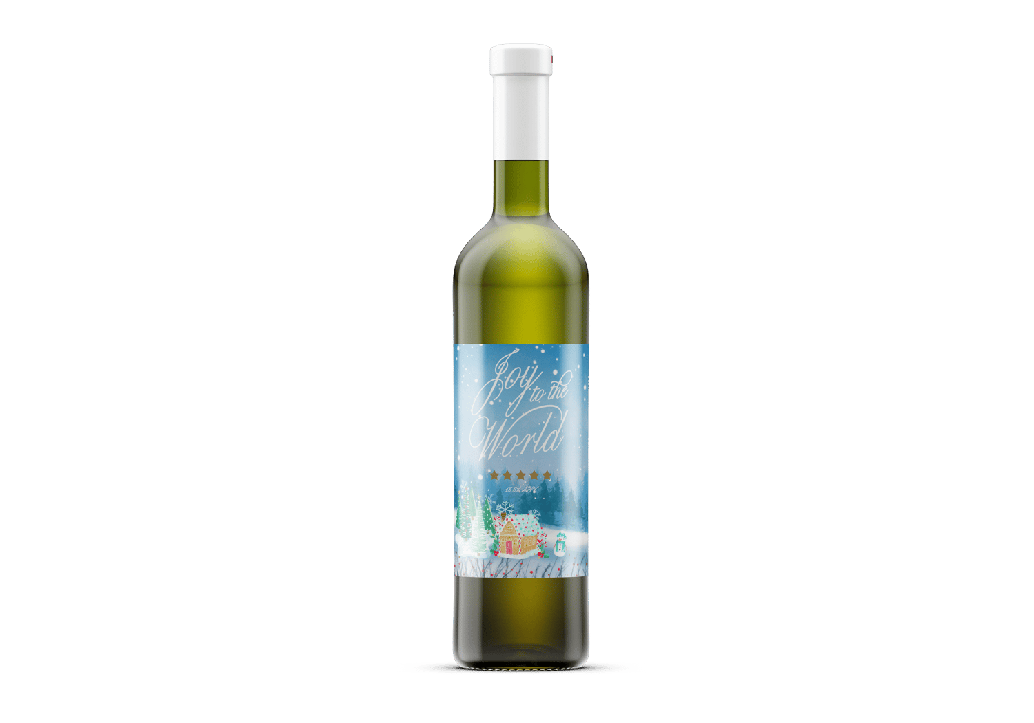 Customizable Adorable Winter Wonderland Sticker Label 4"x6" | Digital Canva Template. Mock sticker on dark wine bottle