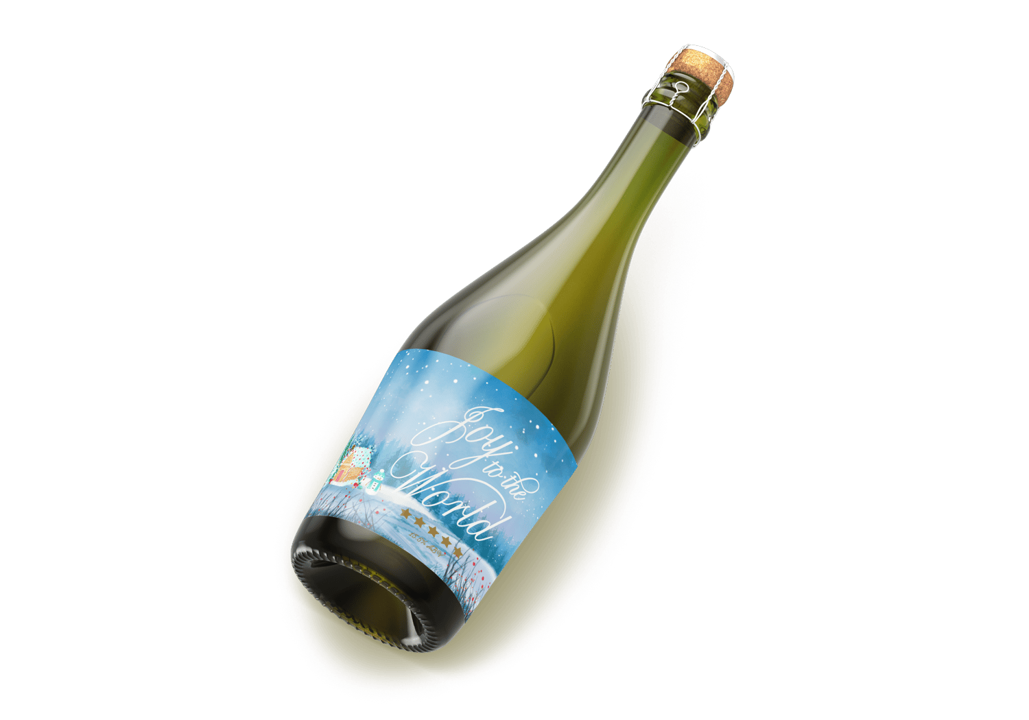 Customizable Adorable Winter Wonderland Sticker Label 6"x4" | Digital Canva Template. Mock sticker on dark wine bottle