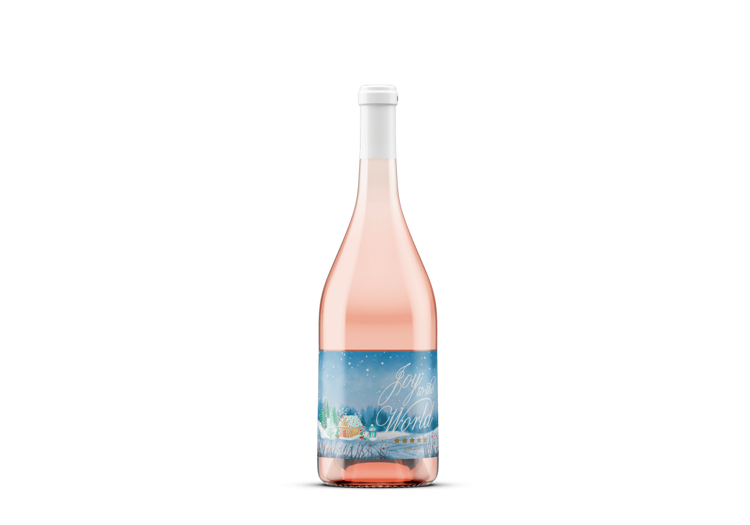 Customizable Adorable Winter Wonderland Sticker Label 6"x4" | Digital Canva Template. Mock sticker on rose wine bottle