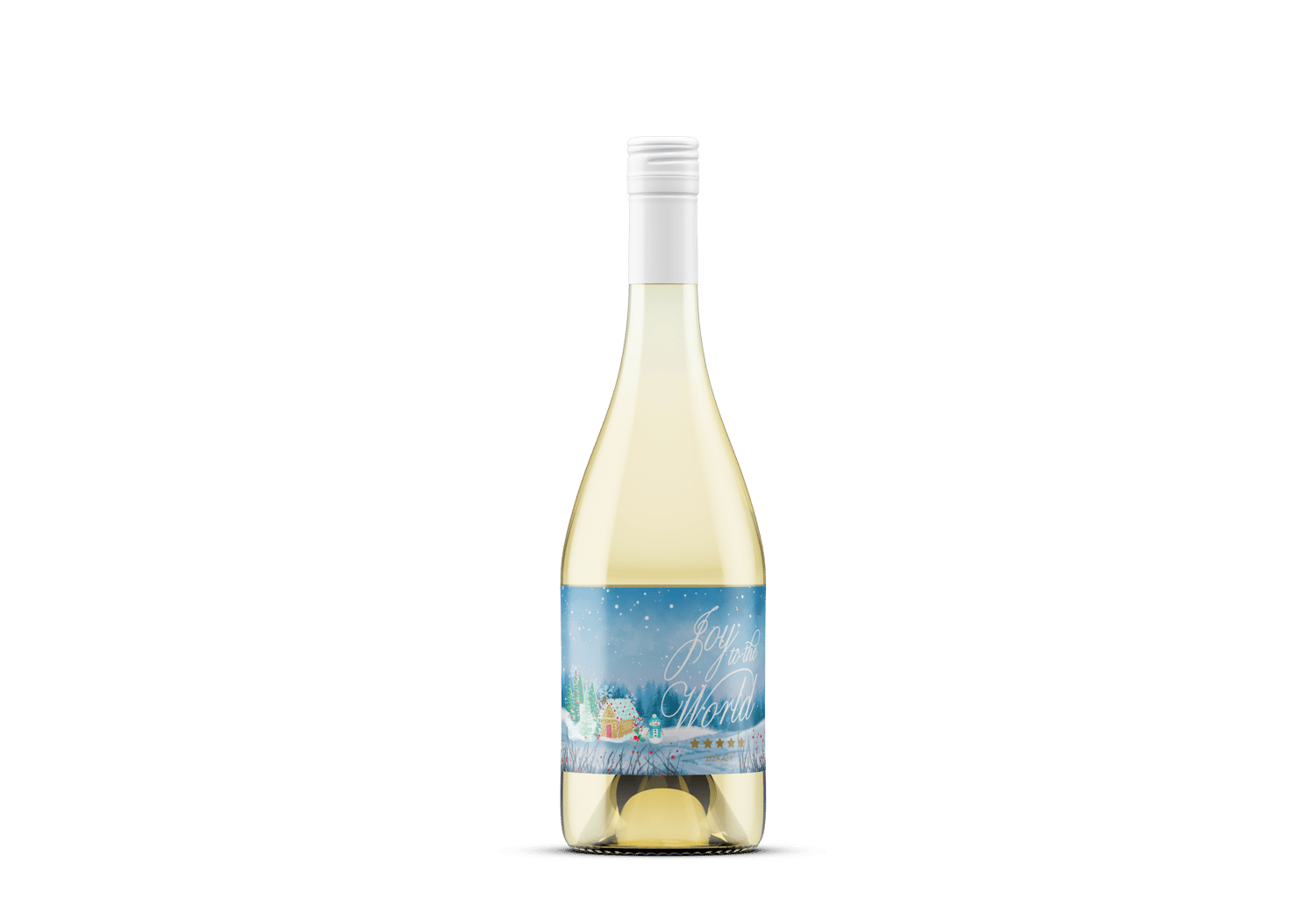 Customizable Adorable Winter Wonderland Sticker Label 6"x4" | Digital Canva Template. Mock sticker on white wine bottle