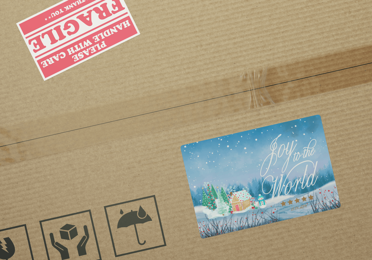 Customizable Adorable Winter Wonderland Sticker Label 6"x4" | Digital Canva Template. Mock sticker on box