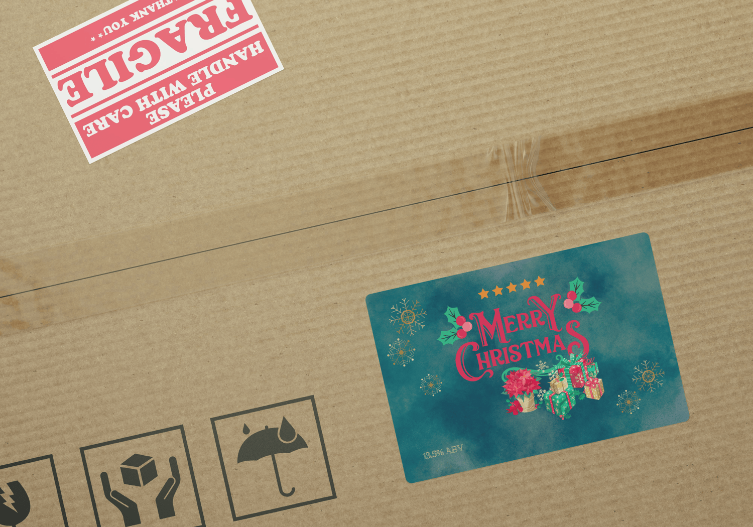 Festive Poinsettia Christmas Gifts Canva Template Bundle | 6 Customizable Designs | Holiday Season Digital Download. Mock sticker label landscape on box