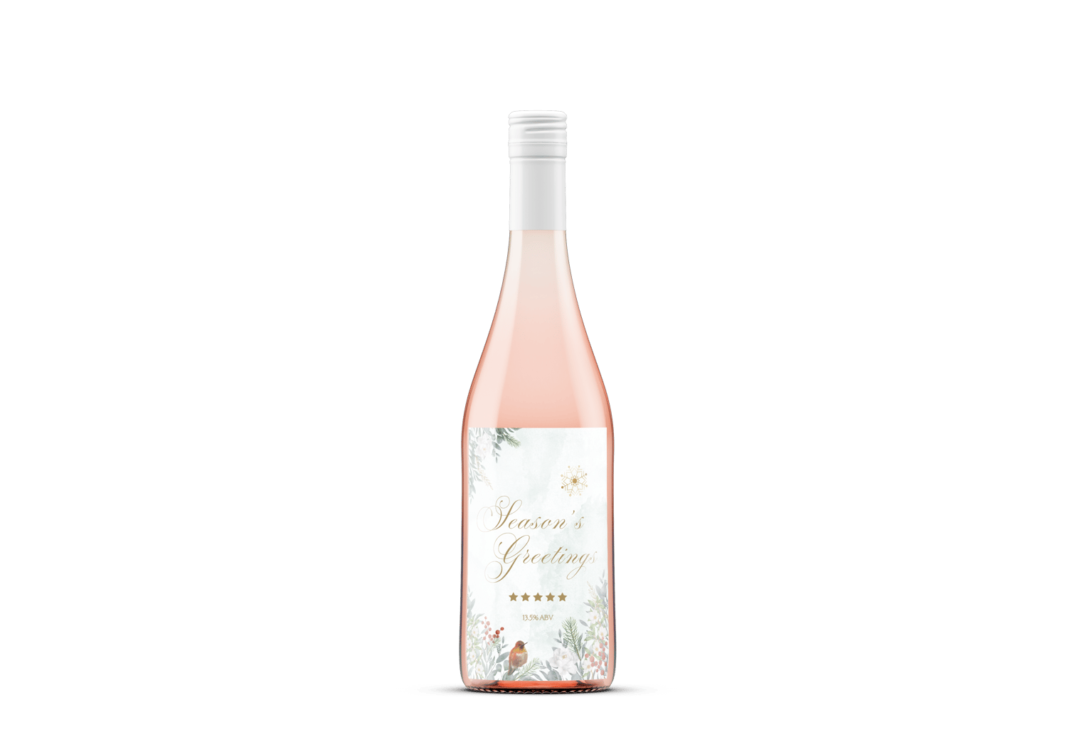 Elegant Winter Botanicals Canva Template Bundle | 6 Customizable Designs | Holiday Season Digital Download. Mock sticker label portrait on rose wine bottle