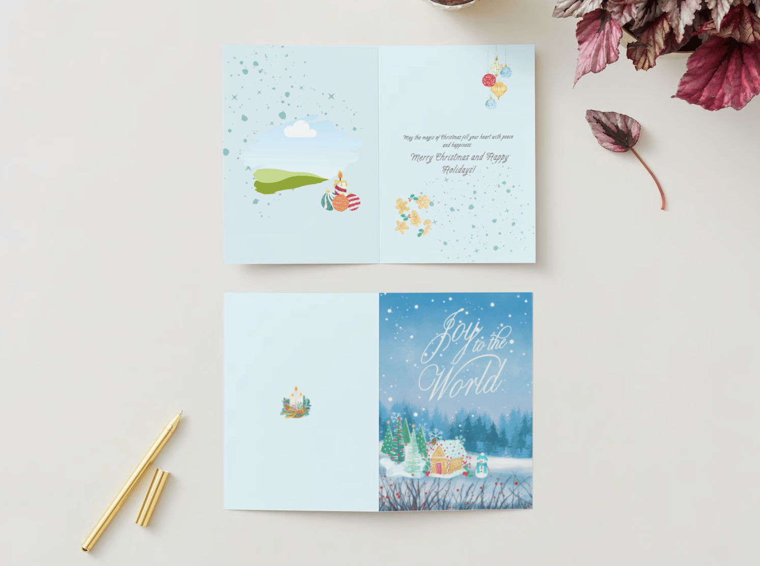 Adorable Winter Wonderland Canva Template Bundle | 6 Customizable Designs | Holiday Season Digital Download. Mock card portrait outside and inside views