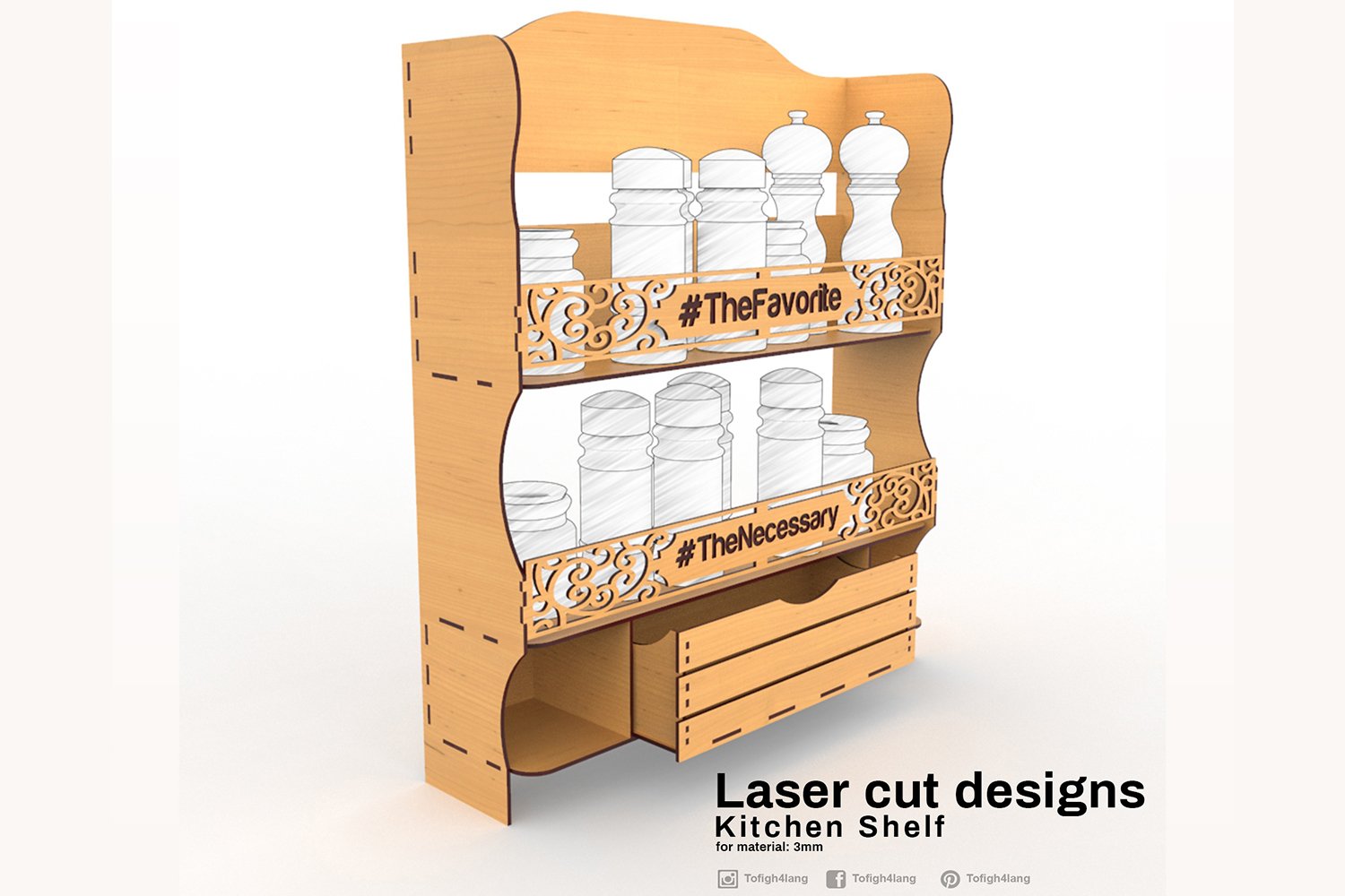 Kitchen Shelf Design | Digital File for CNC & Laser, Laser Cut, SVG file, Glowforge Crafts