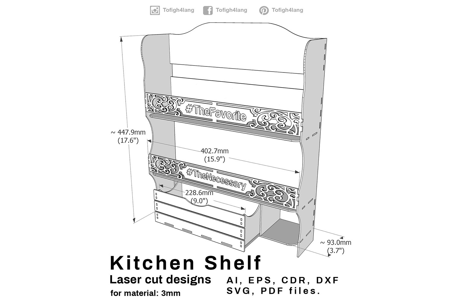 Kitchen Shelf Design | Digital File for CNC & Laser, Laser Cut, SVG file, Glowforge Crafts