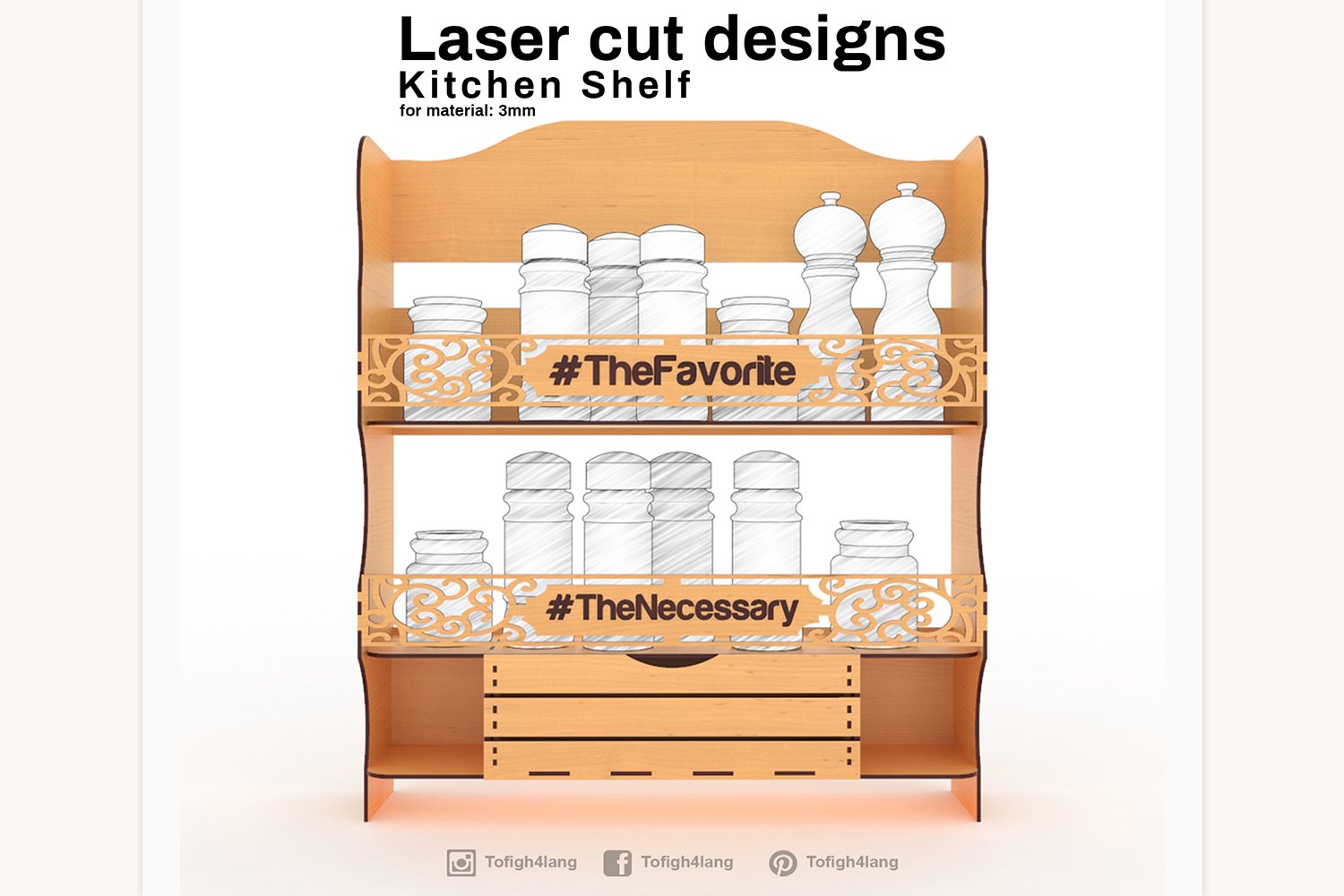 Kitchen Shelf Design | Digital File for CNC & Laser, Laser Cut, SVG file, Glowforge Crafts