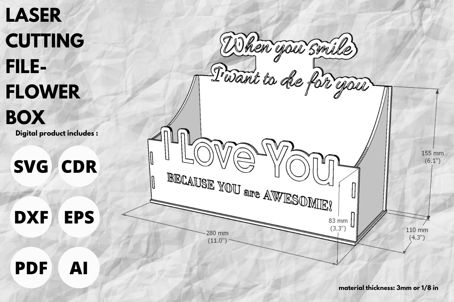 Laser Cut Flower Box | Laser Cutting File | Valentines & Weddings Laser Cutting File | Laser cut | SVG