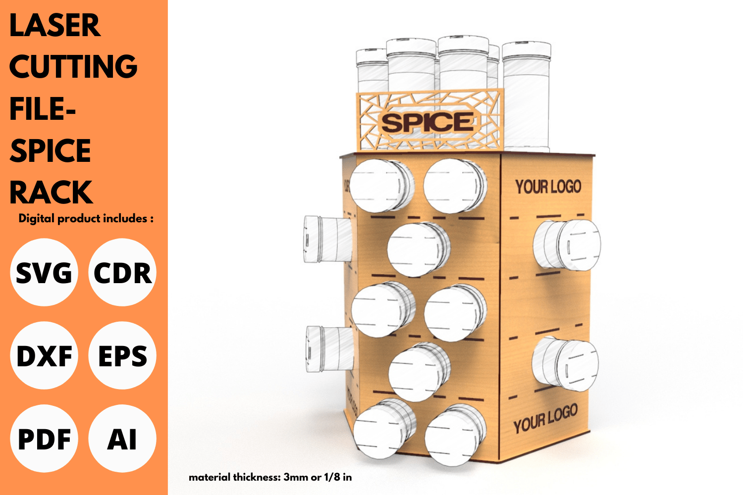 Spice Rack for Organizing Jars | Digital File for CNC & Laser, Laser Cut, SVG file, Laser Cutting File