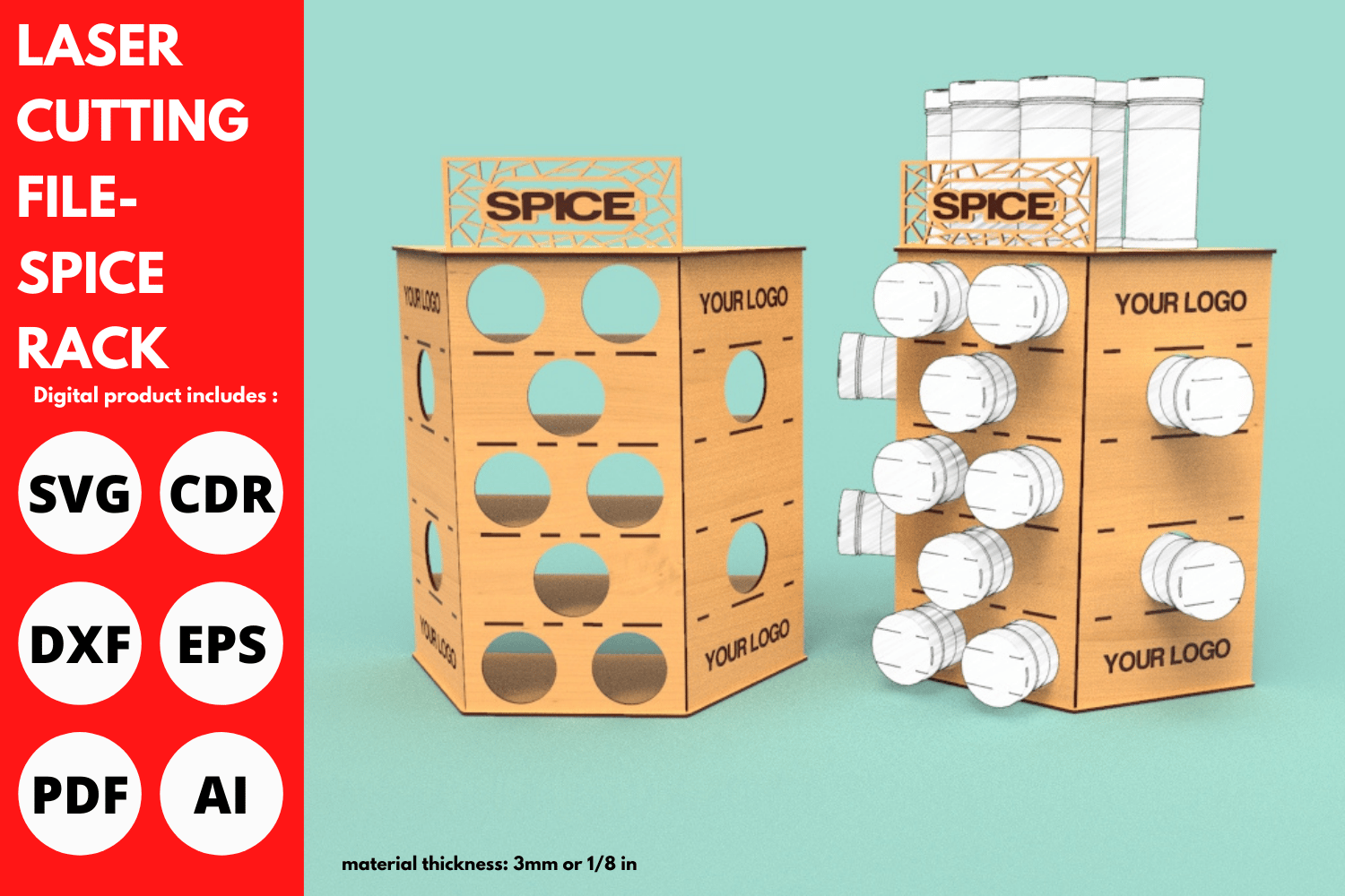 Spice Rack for Organizing Jars | Digital File for CNC & Laser, Laser Cut, SVG file, Laser Cutting File