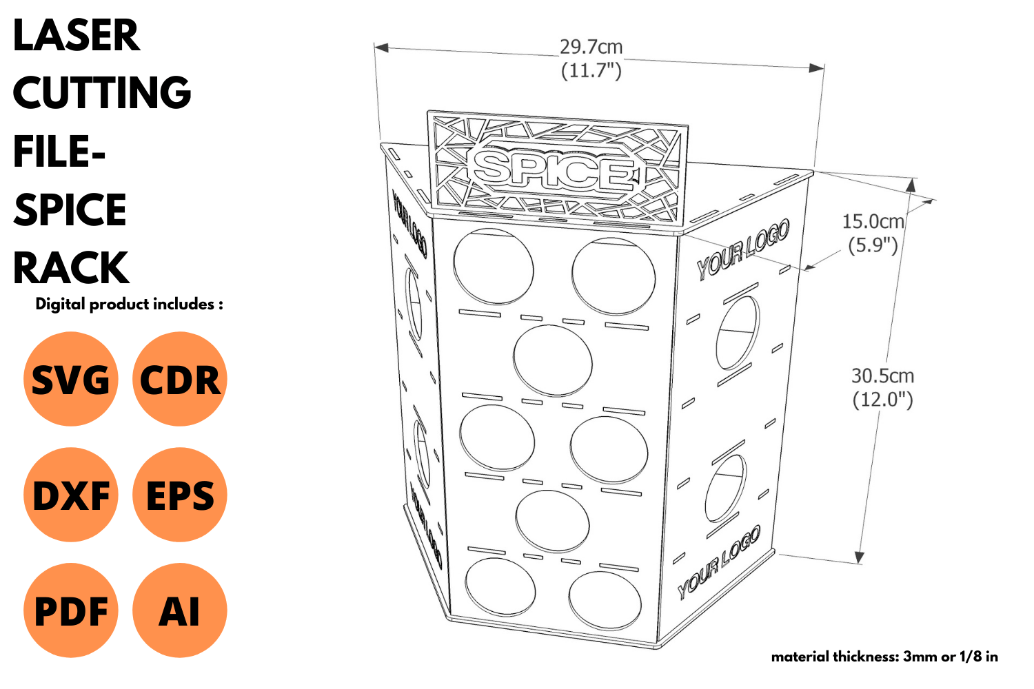 Spice Rack for Organizing Jars | Digital File for CNC & Laser, Laser Cut, SVG file, Laser Cutting File