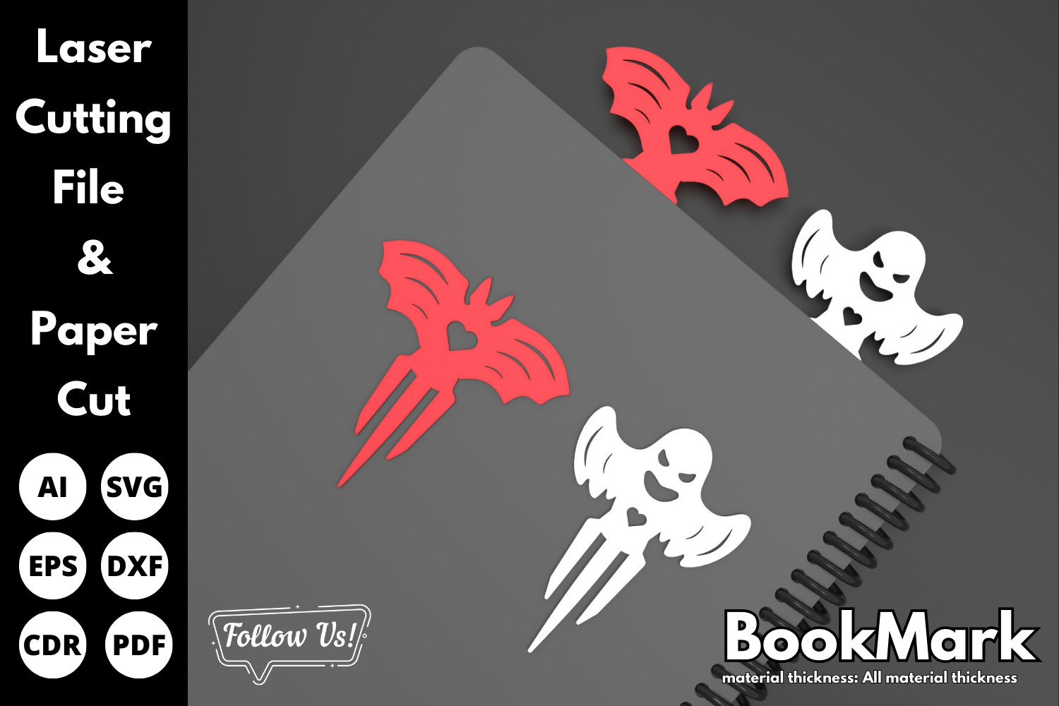 Halloween Ghost and Bat Bookmark | Laser Cut File | SVG for Paper and Laser Cutting