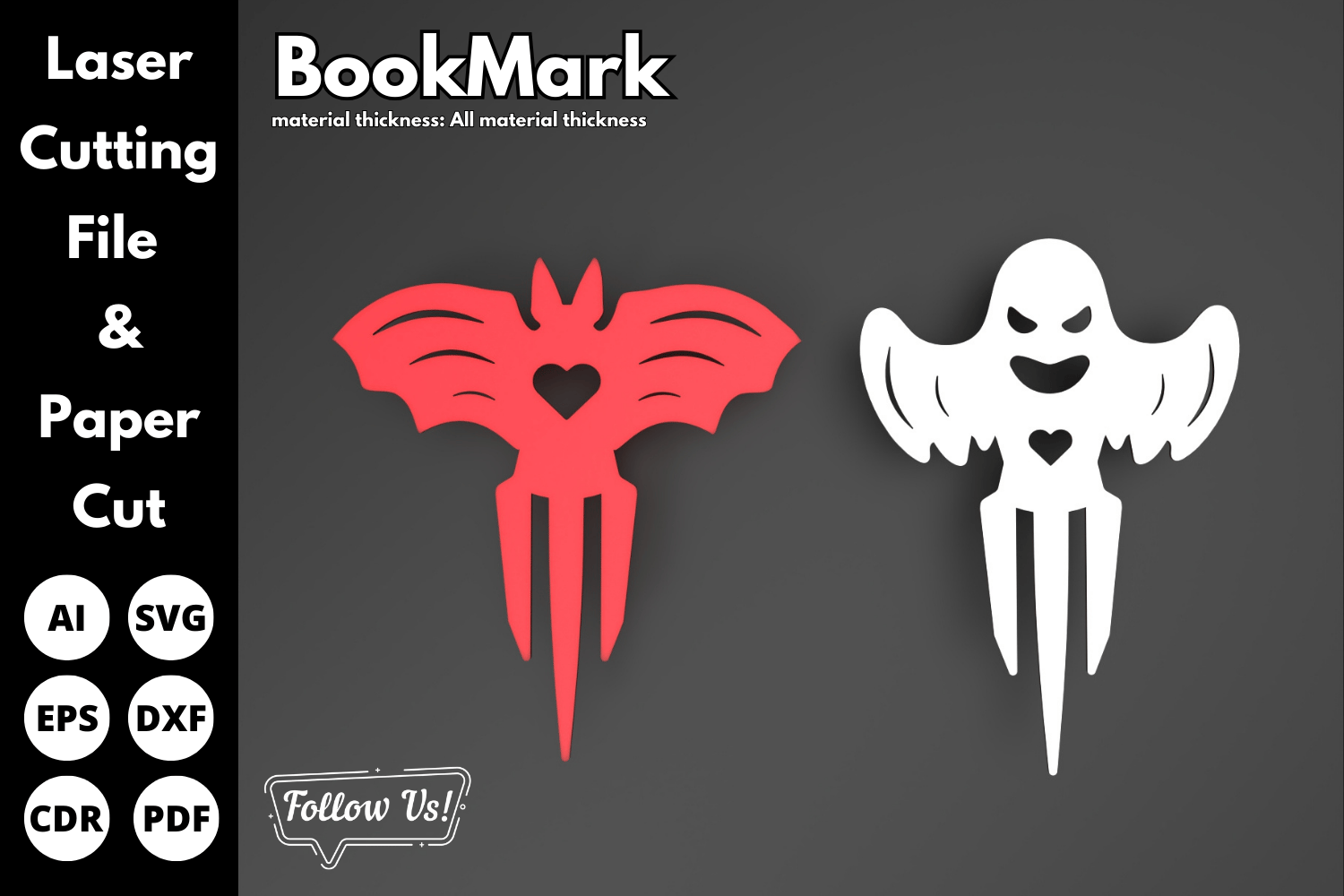 Halloween Ghost and Bat Bookmark | Laser Cut File | SVG for Paper and Laser Cutting