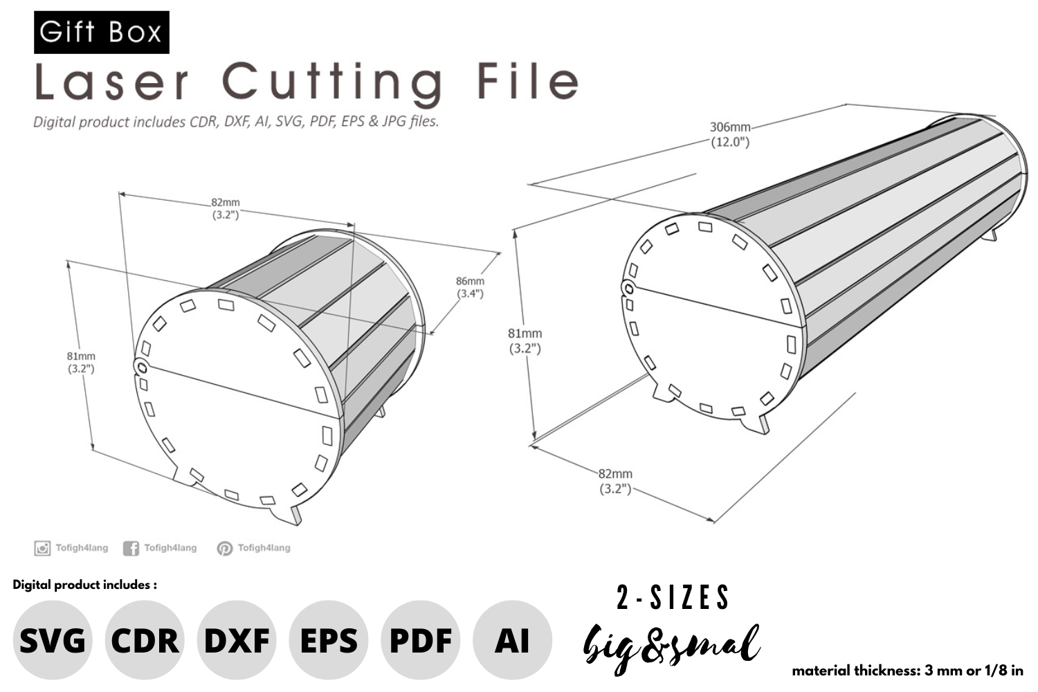 Circular Gift Box Laser Cut File | 2 Sizes SVG for Gift Packaging and Laser Cutting